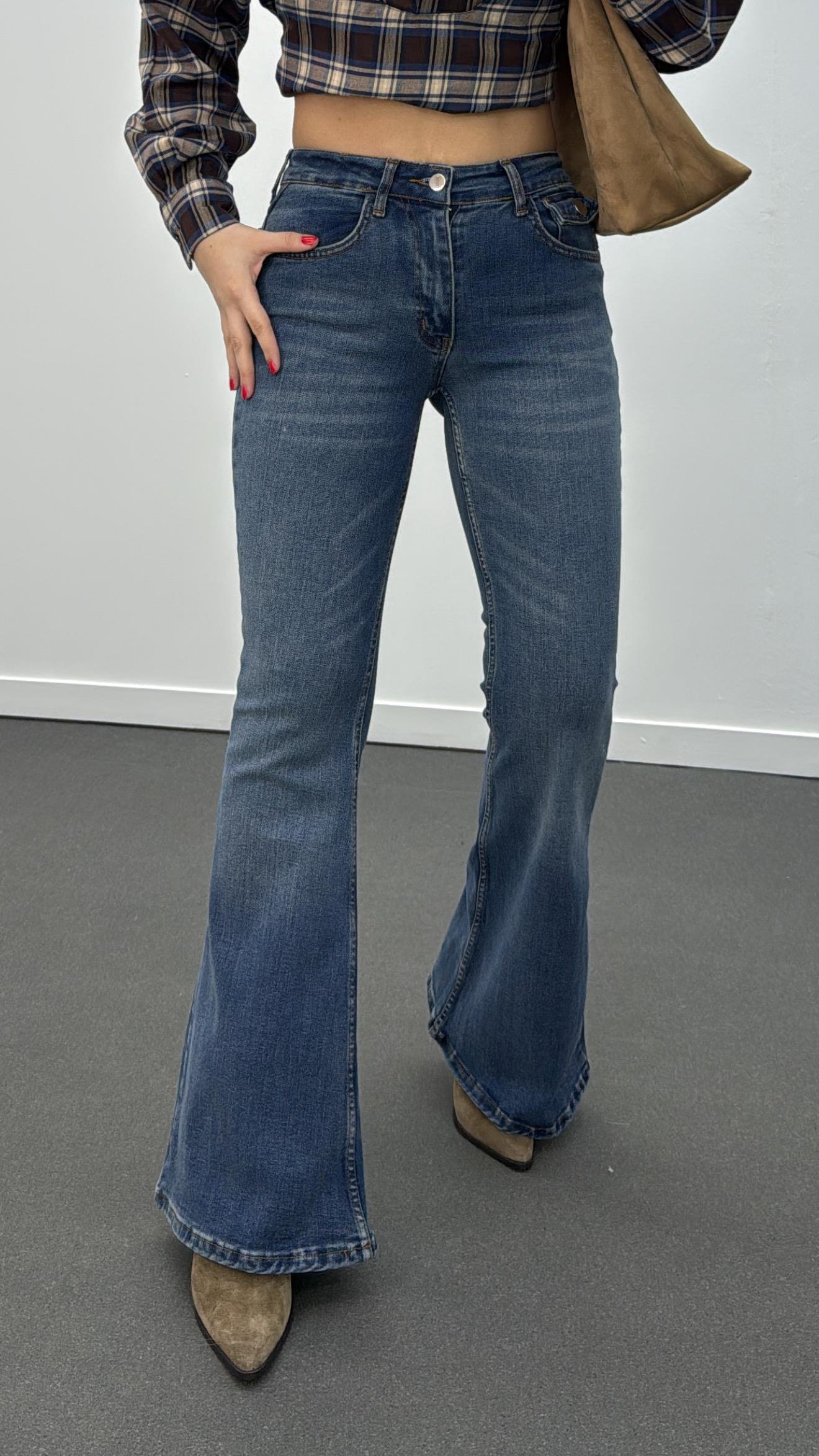 Boenos Kot Yıkamalı Push Up Cepli Toparlayıcı Flare Jeans