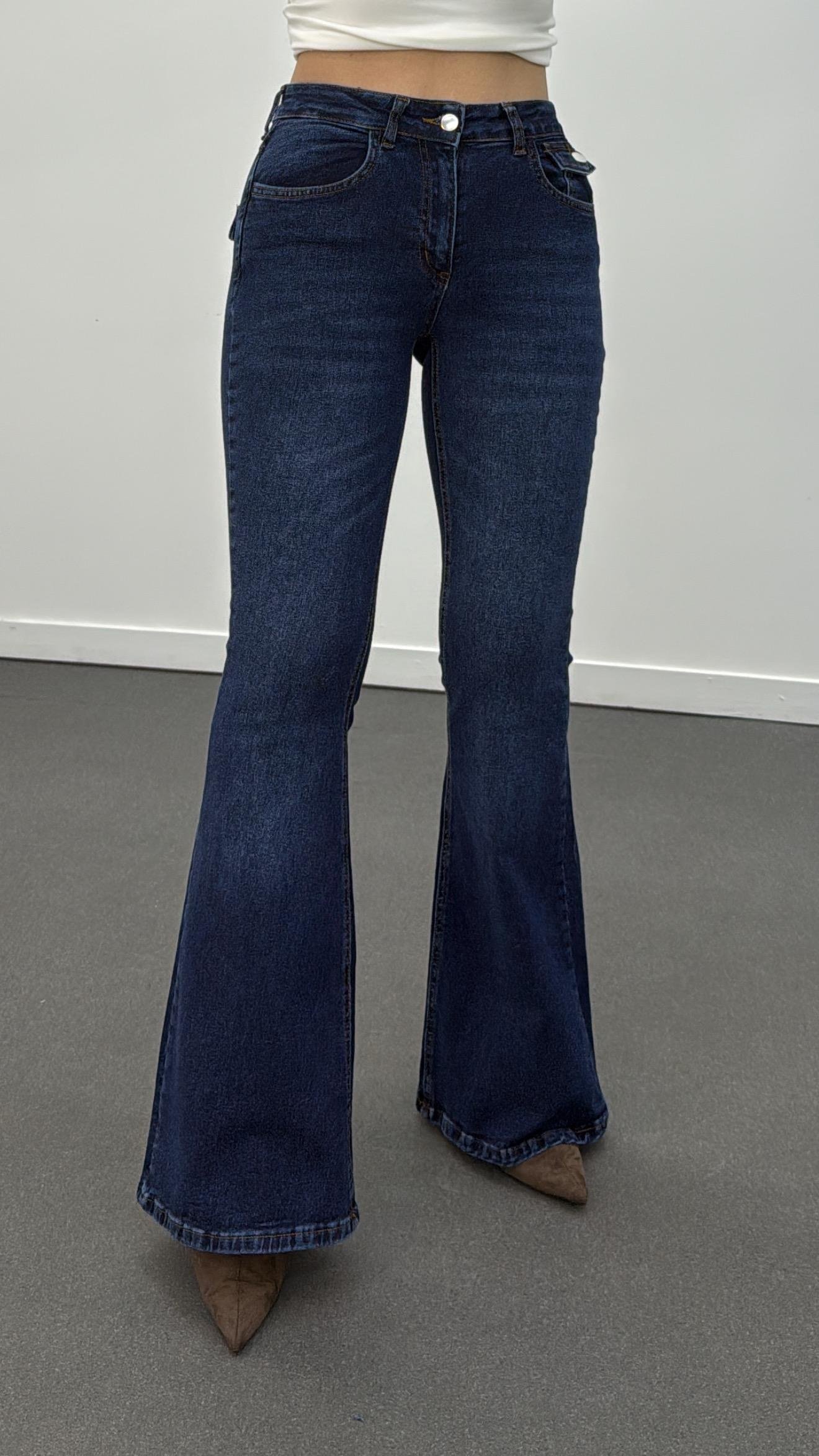 Boenos Koyu Kot Push Up Cepli Toparlayıcı Flare Jeans