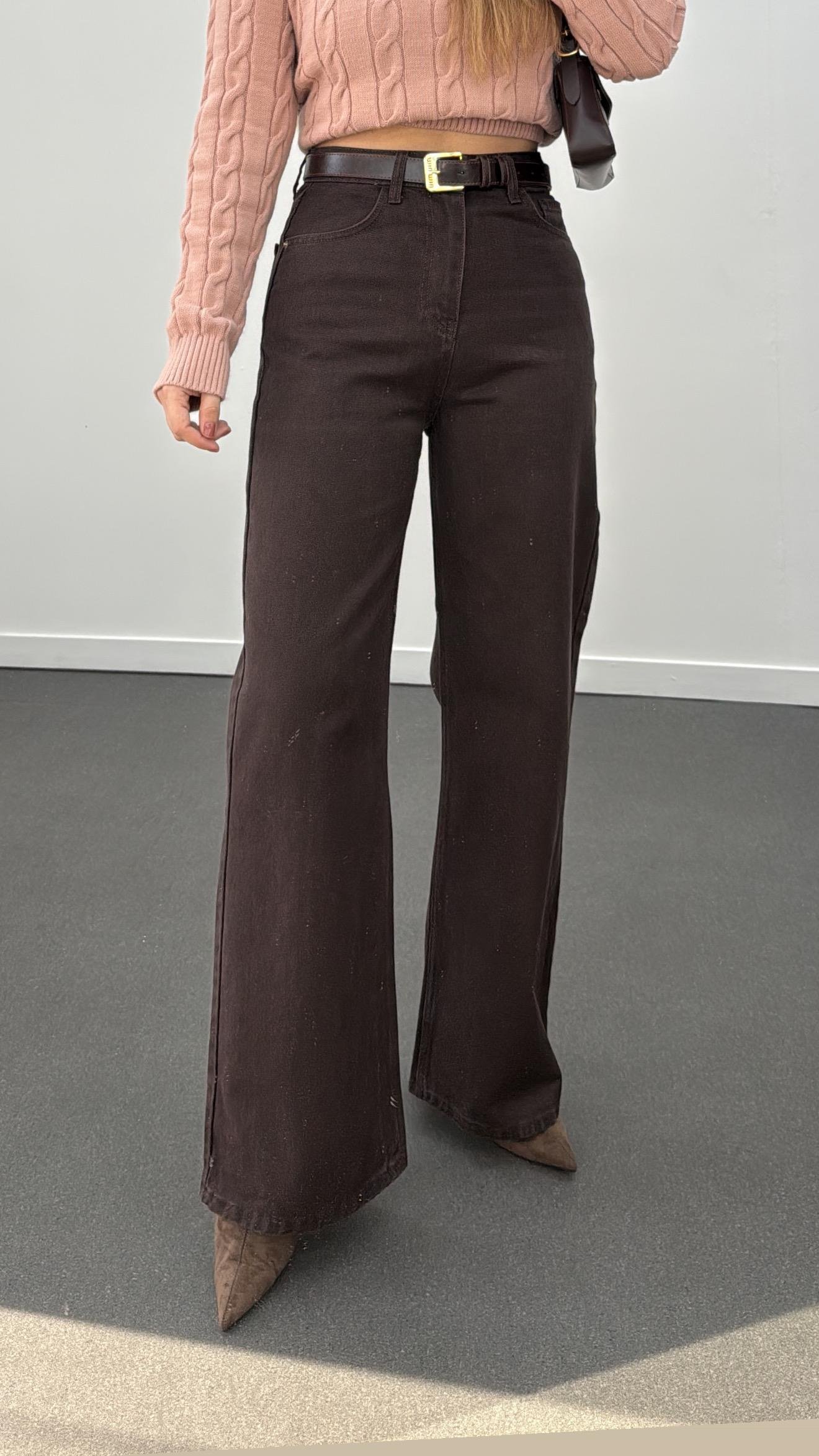 Cairo Acı Kahve Yüksek Bel Wide Leg Jeans