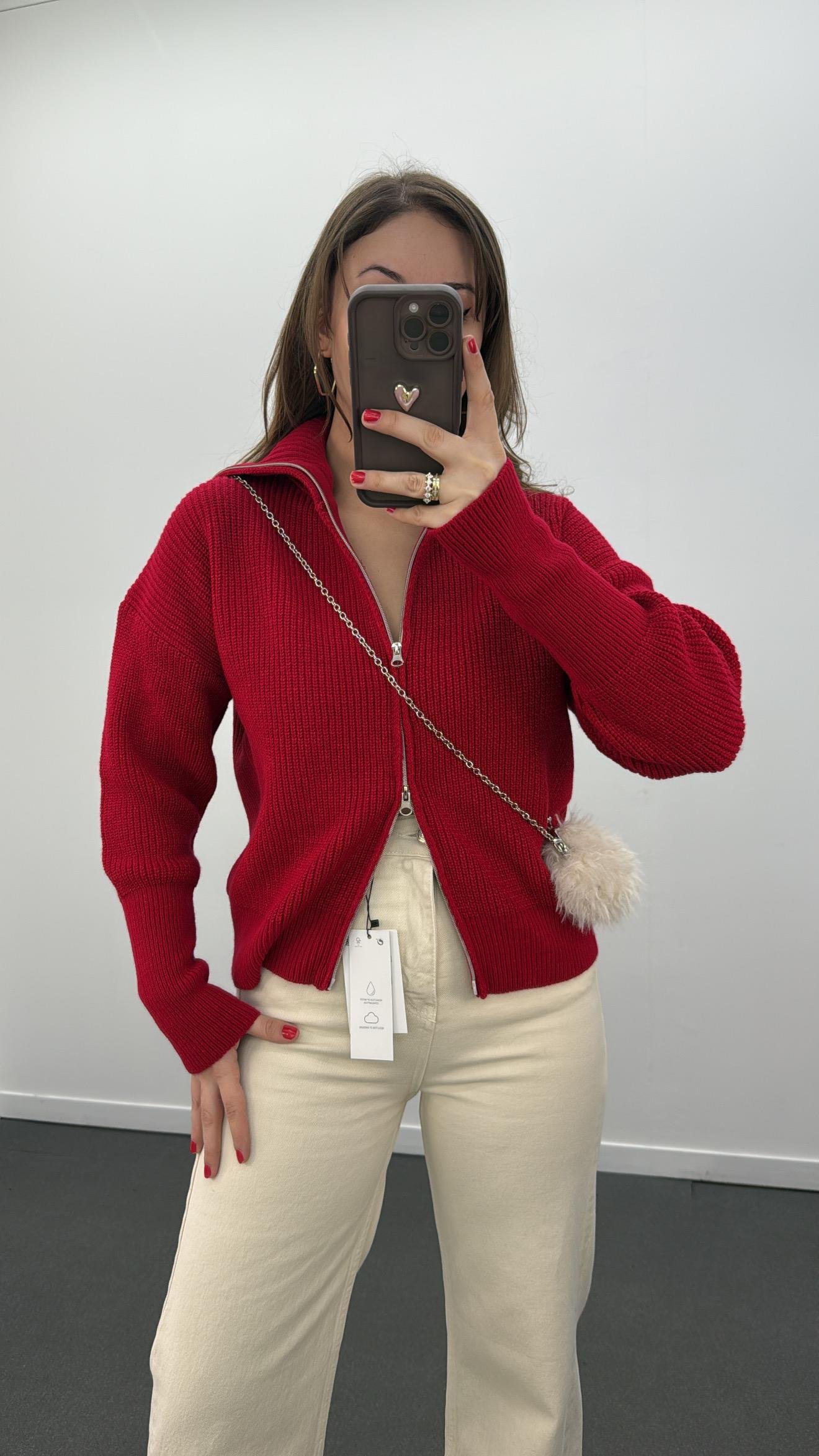 Cordelia Kırmızı Çift Fermuarlı Premium Hırka