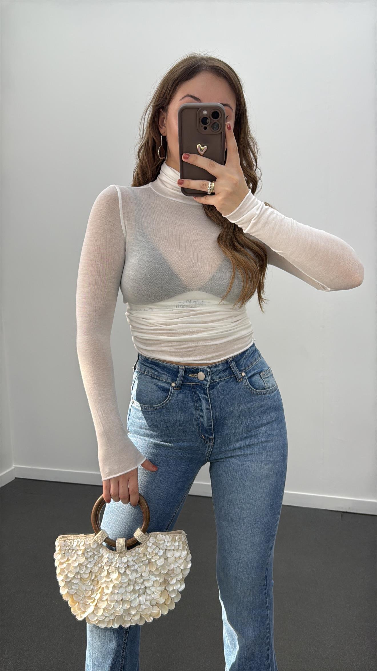 Cyra Beyaz Balıkçı Yaka Kaşmir Bluz