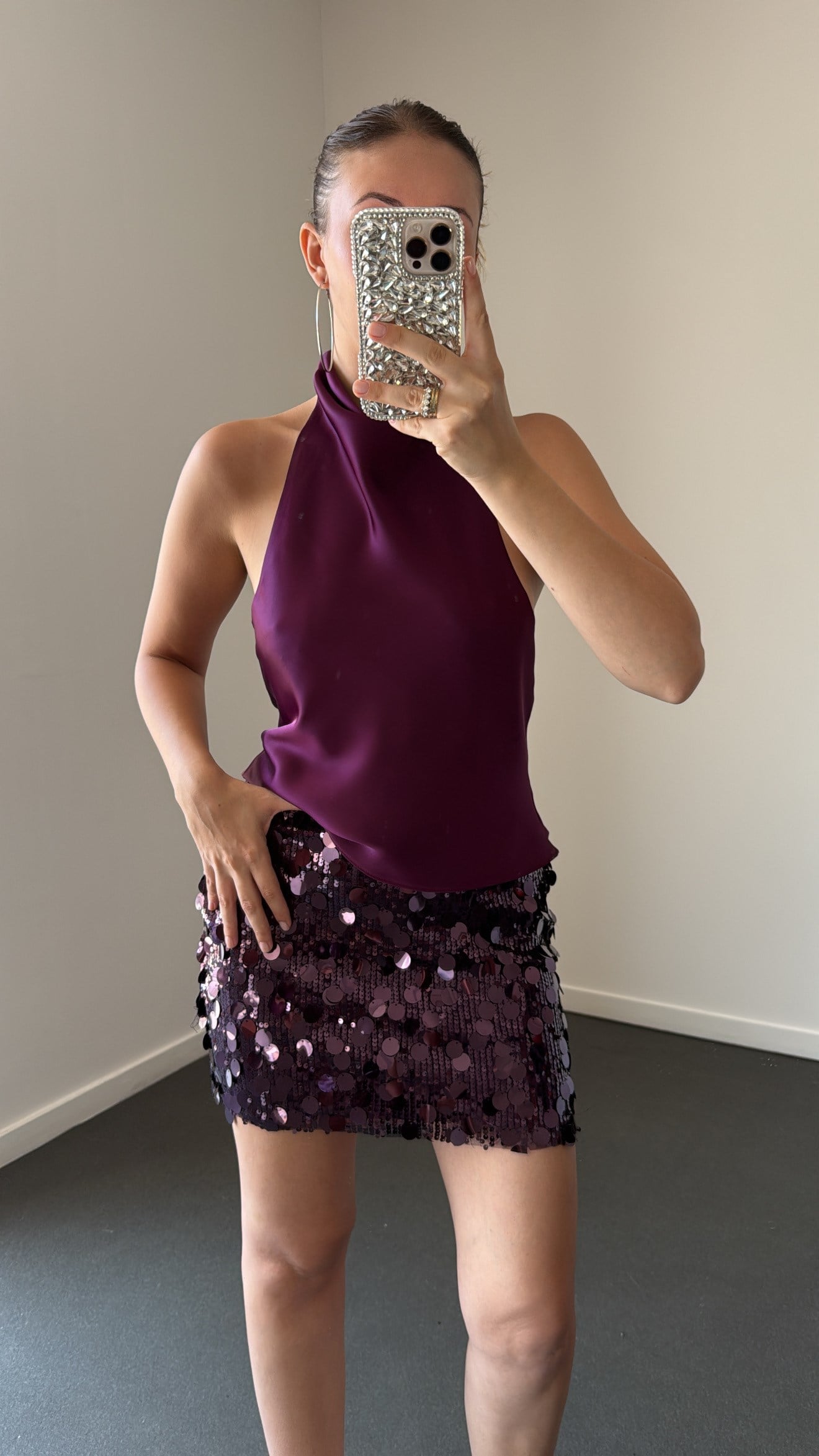 Denise Mor Halter Yaka Saten Top