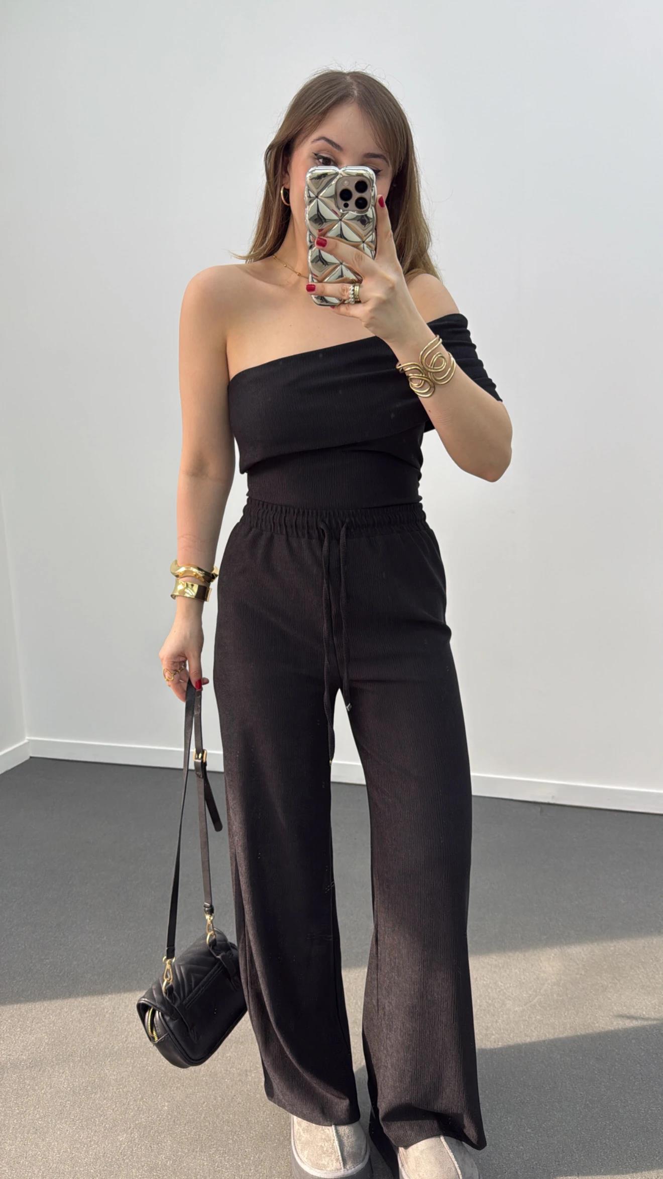 Dina Siyah Bluz Ve Pantolon Takım