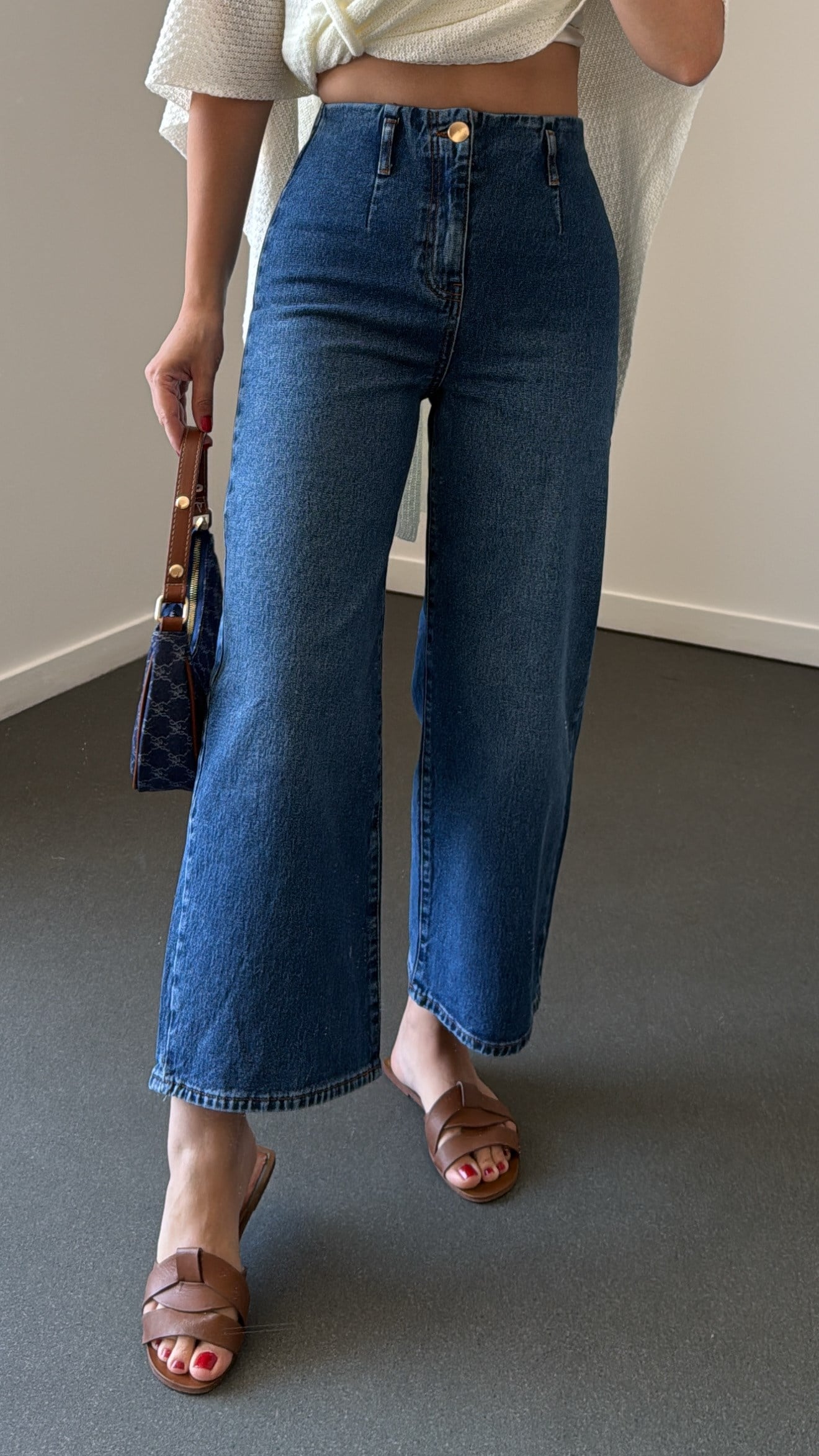 Divarius Koyu Kot Yüksek Bel Culotte Jeans