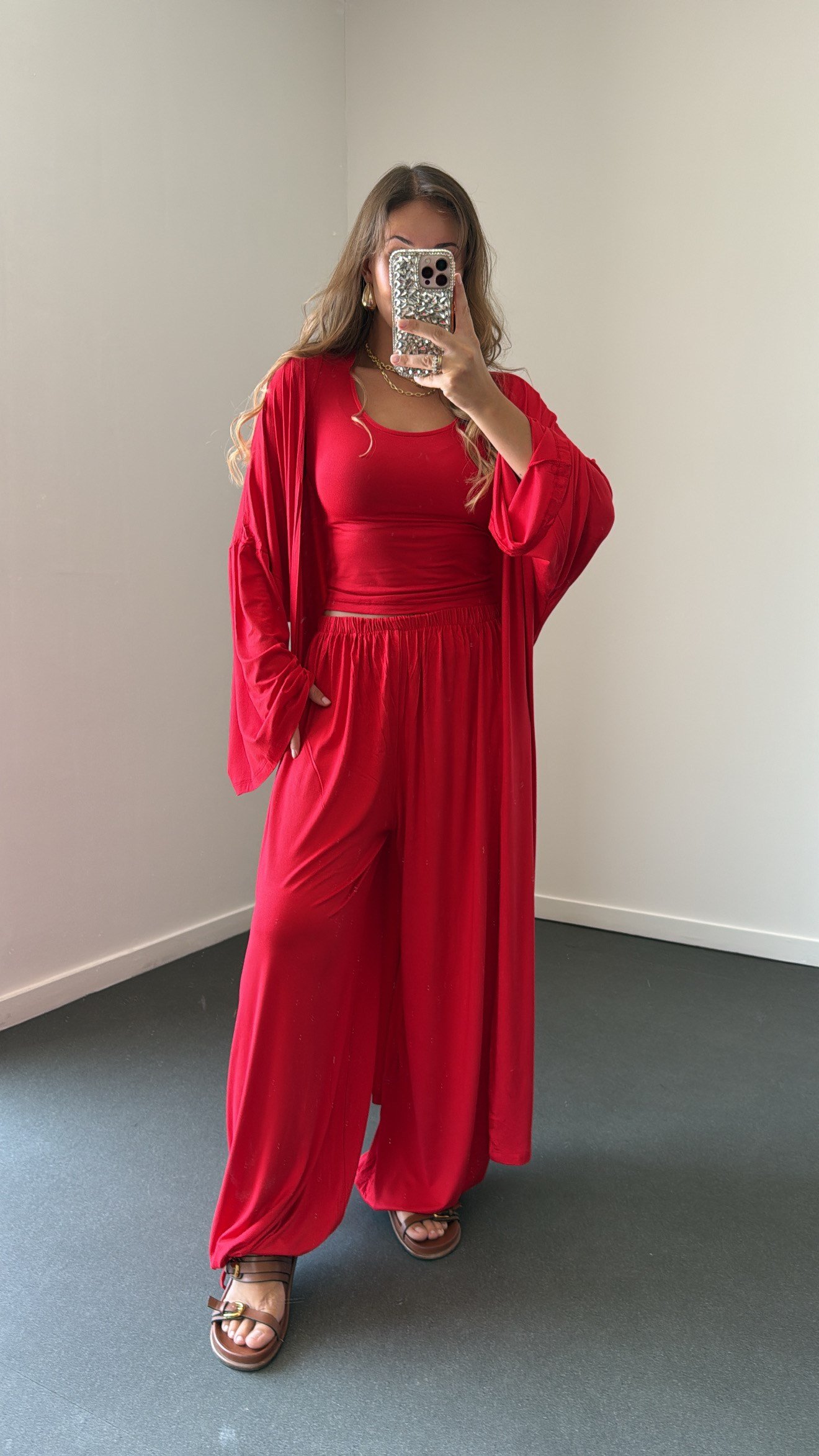 Elodie Kırmızı Hırka Body Pantolon 3lü Takım