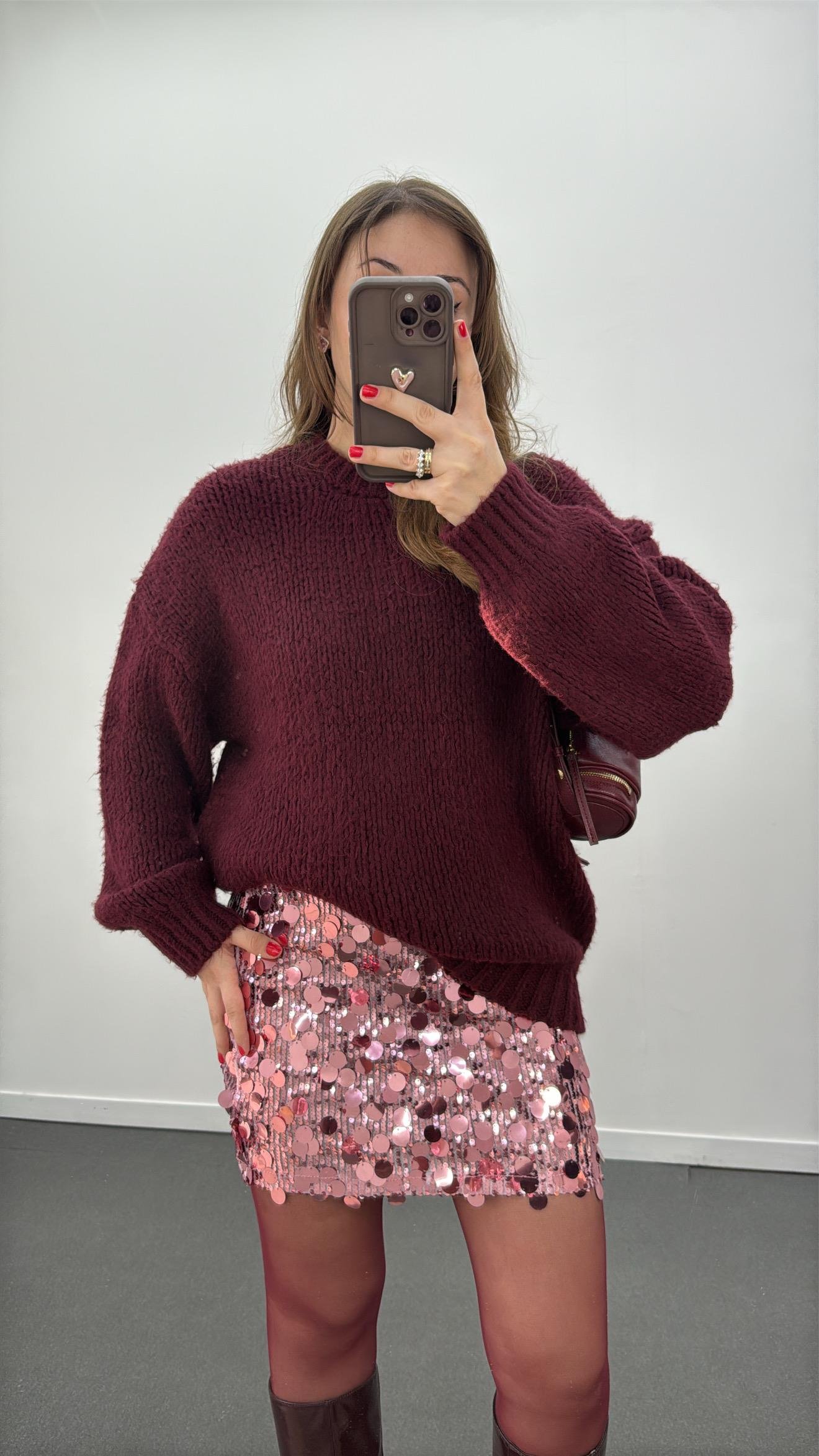 Elvira Bordo Premium Kalın Örgü Kazak