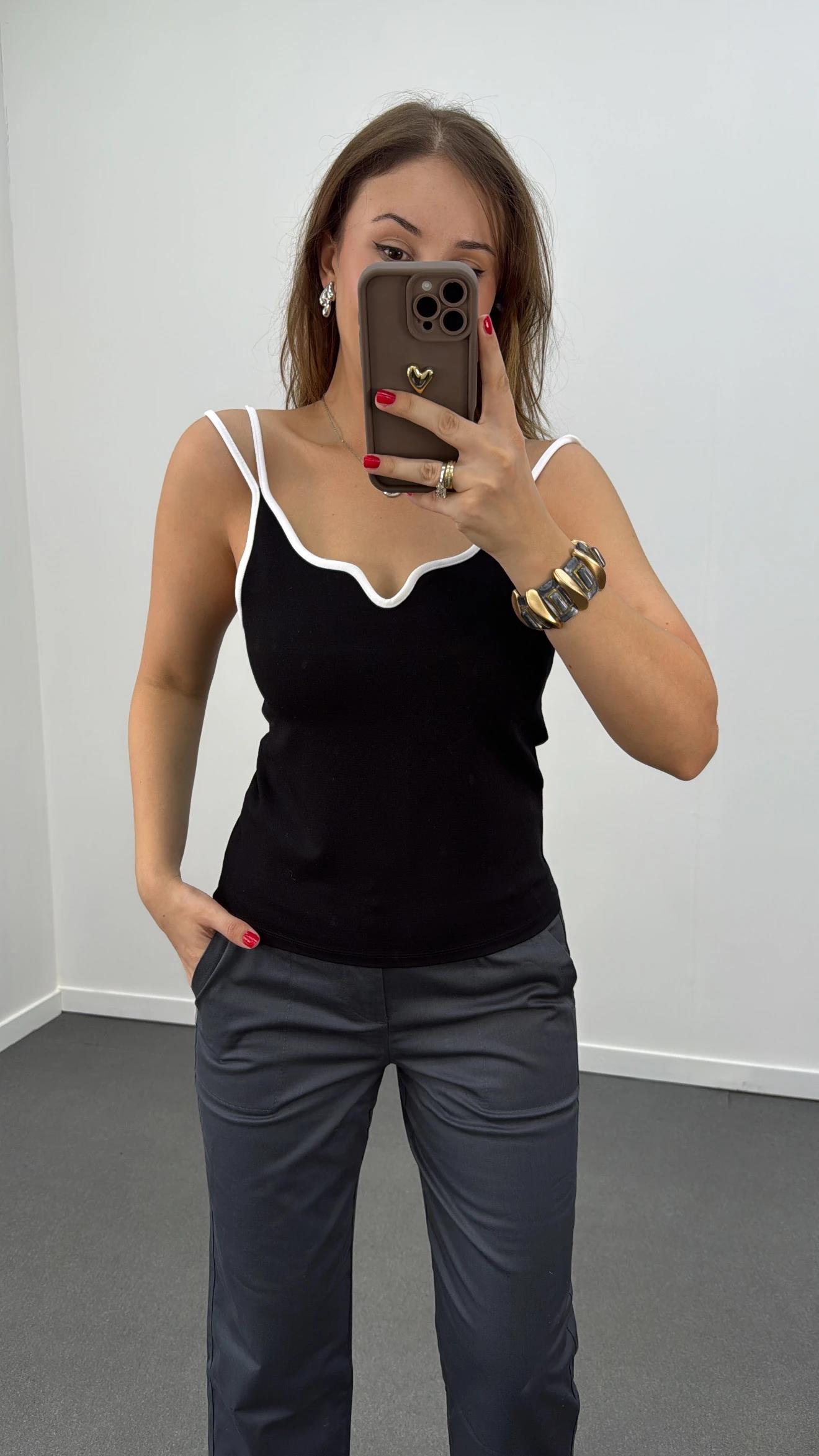 Enda Siyah Çift Askılı Atlet