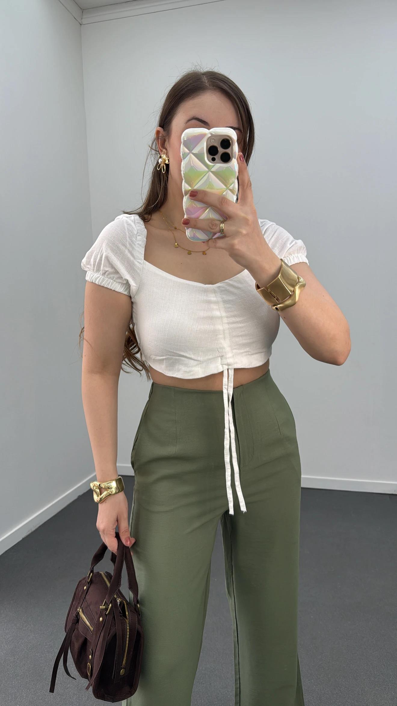 Ethan Beyaz Prenses Kol Keten Crop