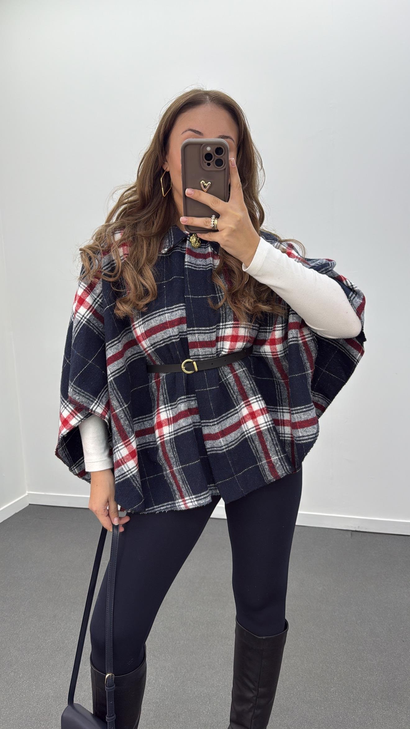 Faylin Lacivert Ekoseli Kemerli Panço