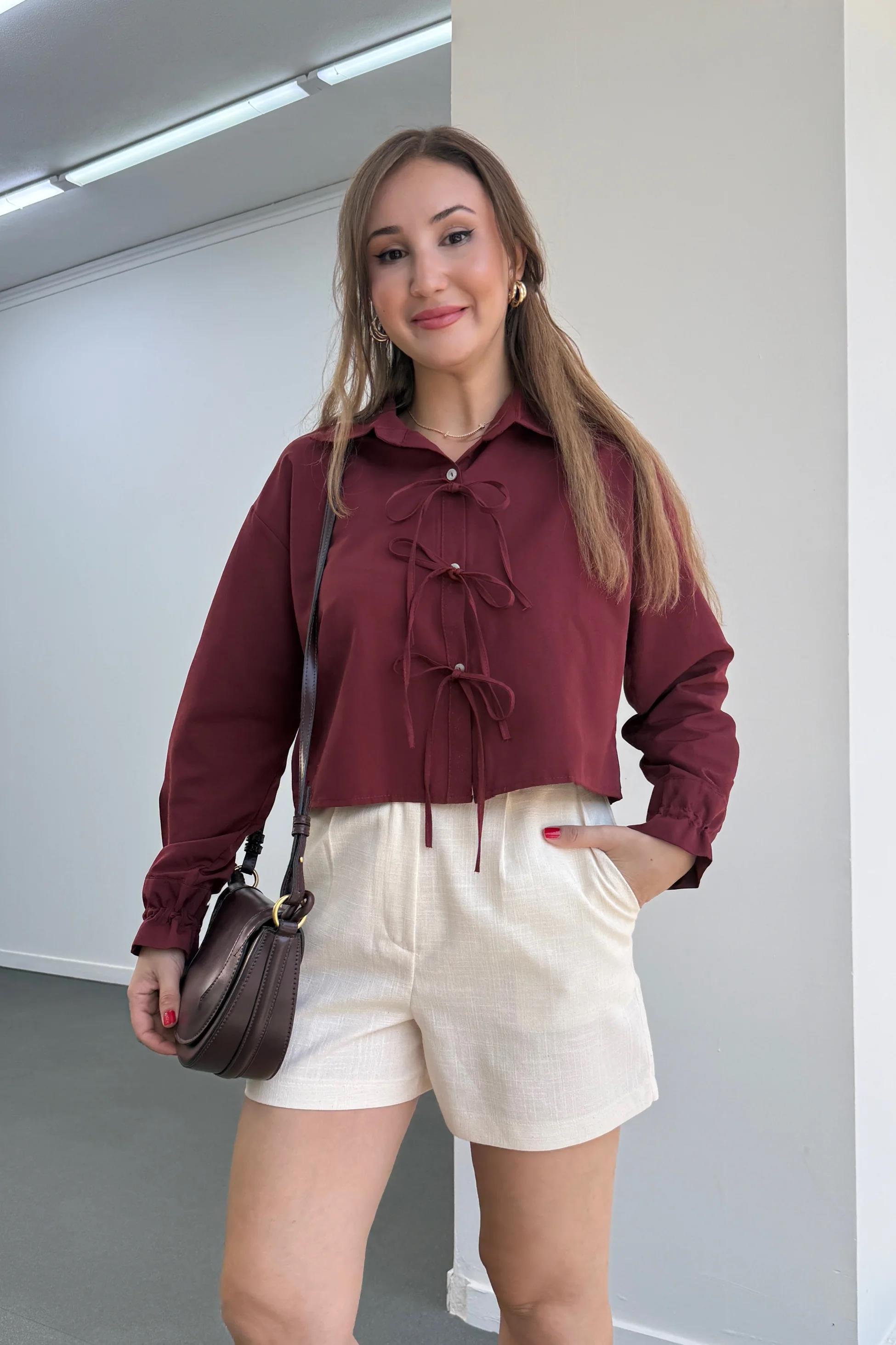 Fiona Bordo İpli Tasarım Gömlek