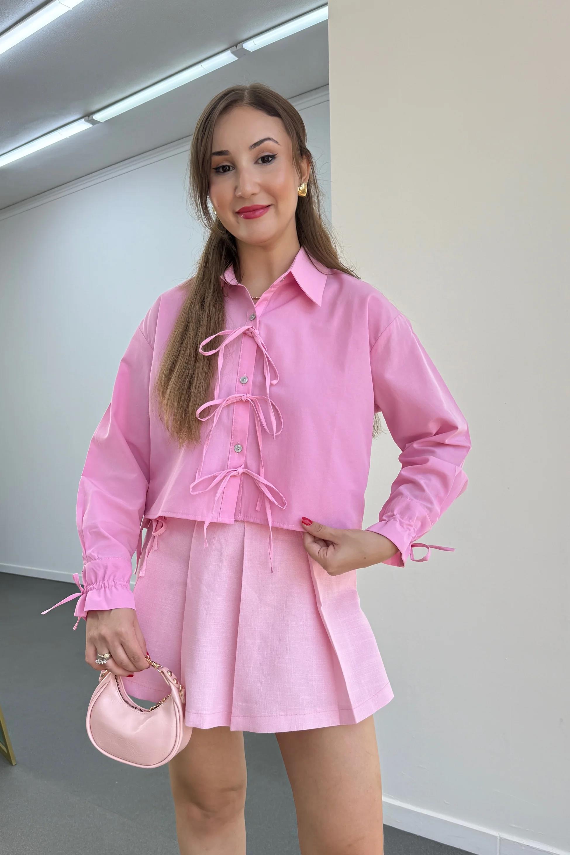 Fiona Pembe İpli Tasarım Gömlek