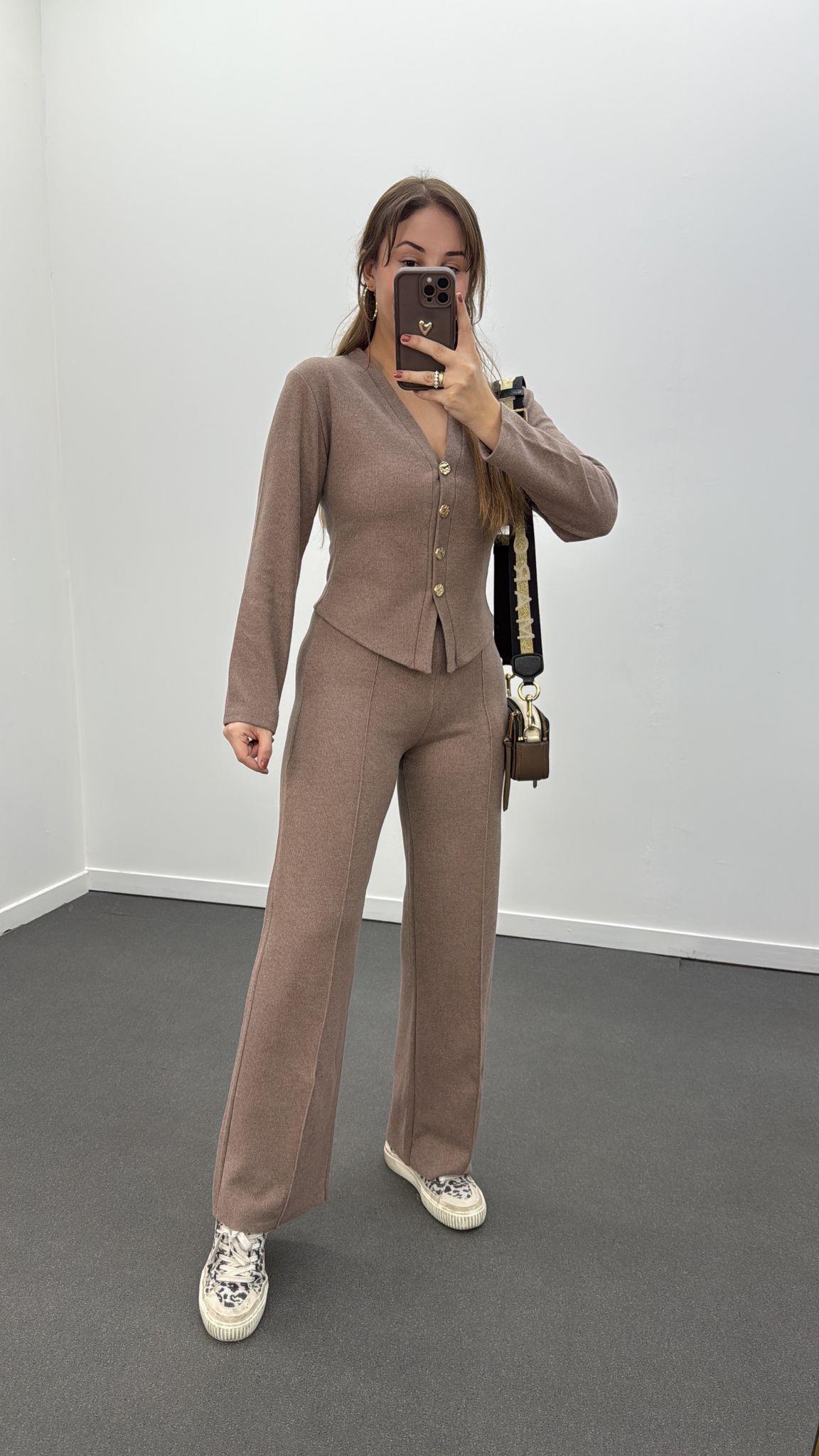 Freya Vizon Gold Düğmeli Hırka Ve Triko Pantlon Takım