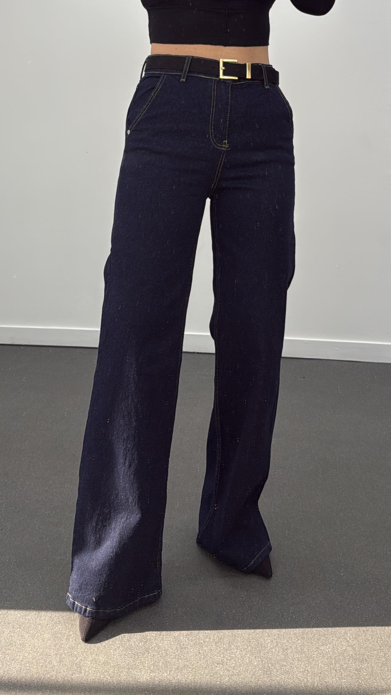 Genesia Lacivert Yan Cepli Palazzo Jeans