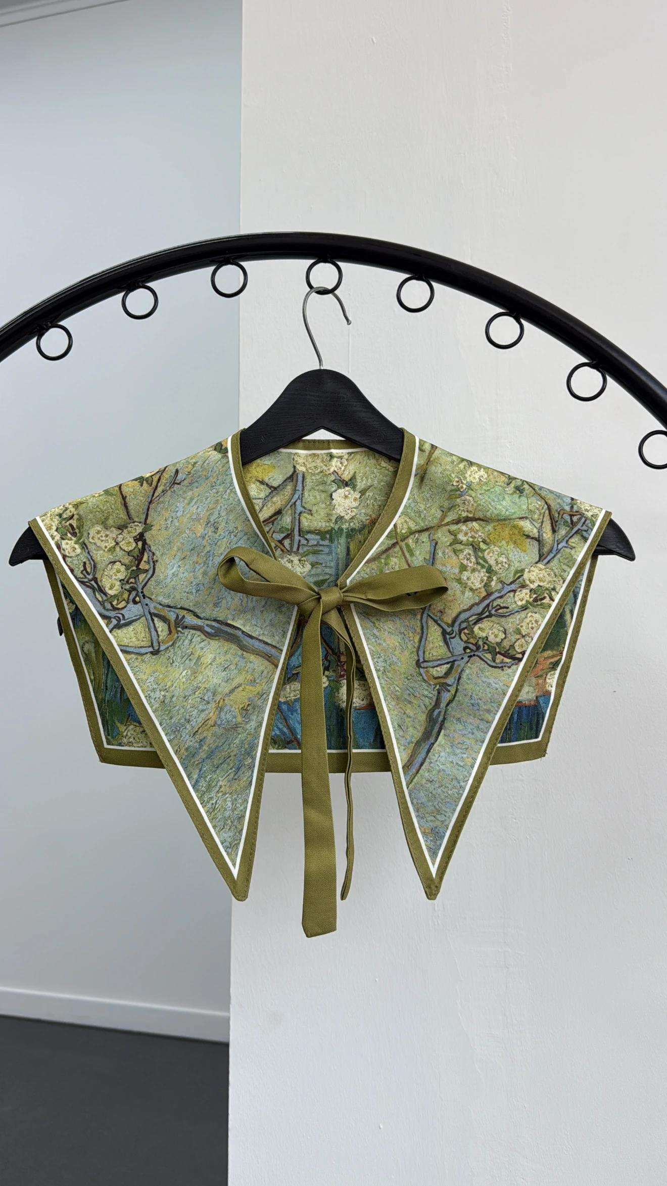 Greeny Yeşil Mavi Desenli Yaka Fular