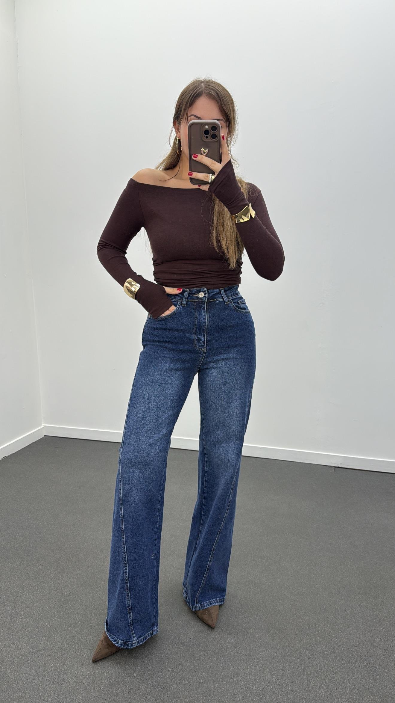 Heather Koyu Kot Çapraz Dikişli Likralı Palazzo Jean