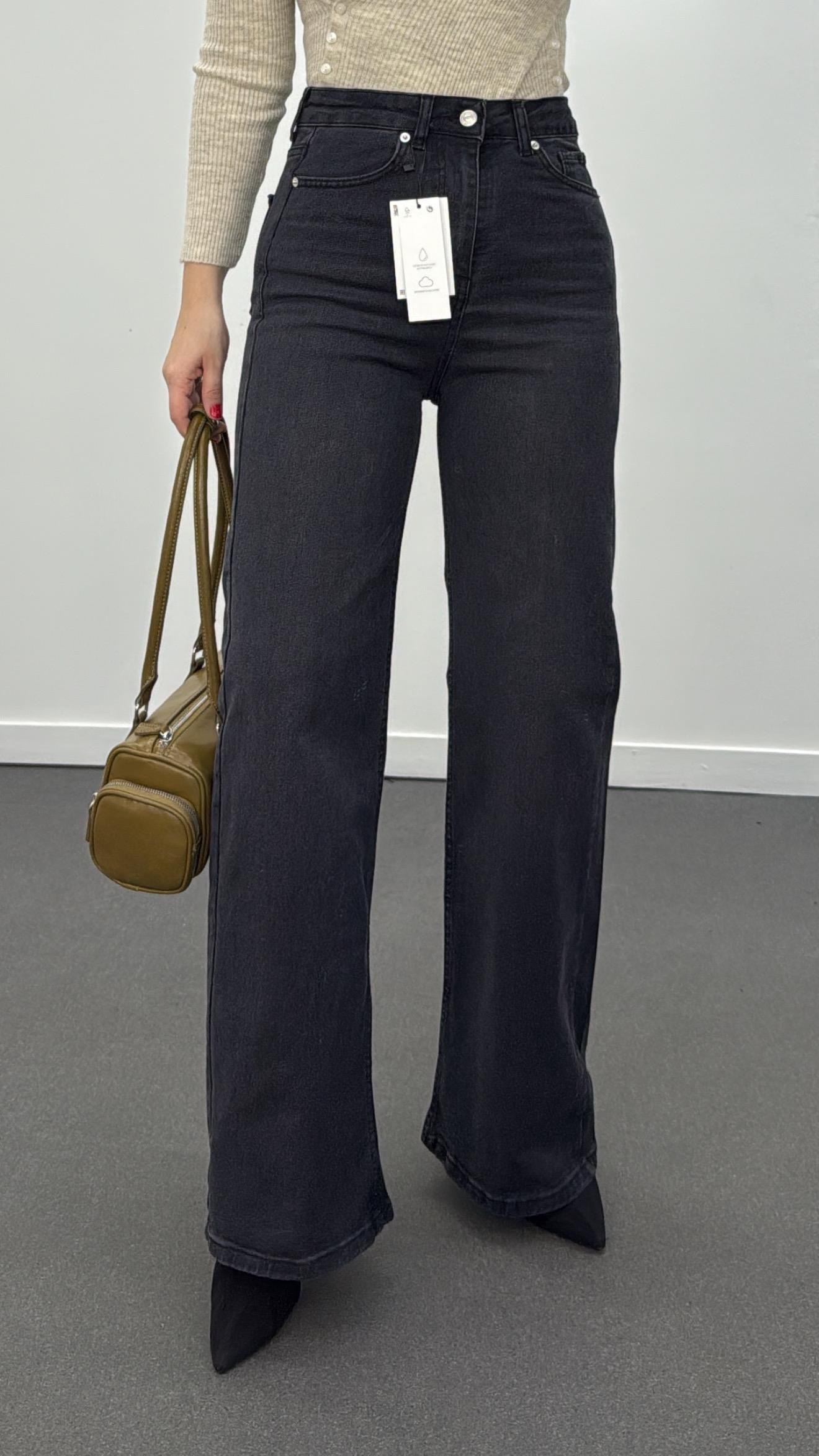 Helsinki Antrasit Yıkamalı Wide Leg Jeans