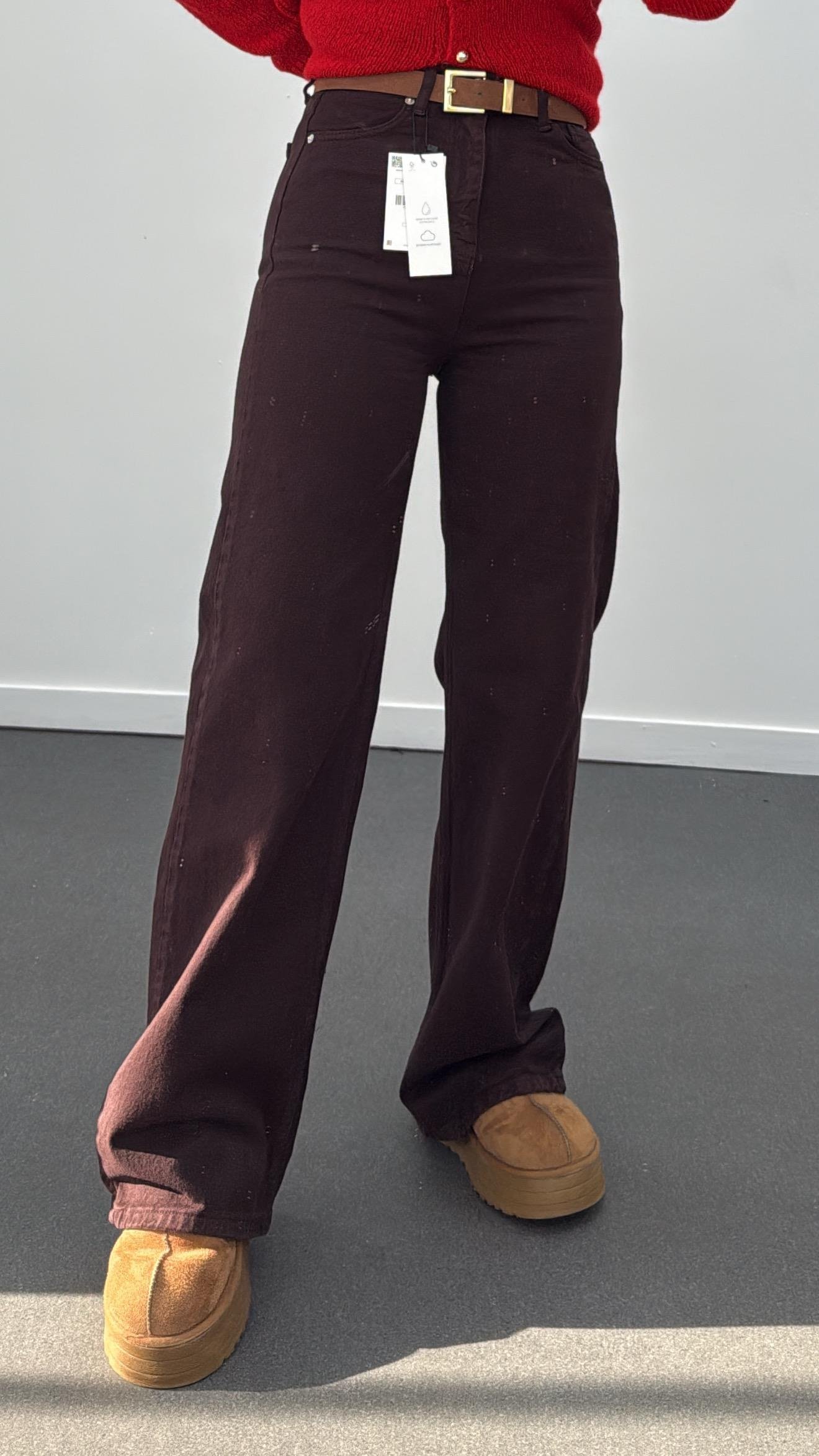 Helsinki Çikolata Kahve Wide Leg Jeans