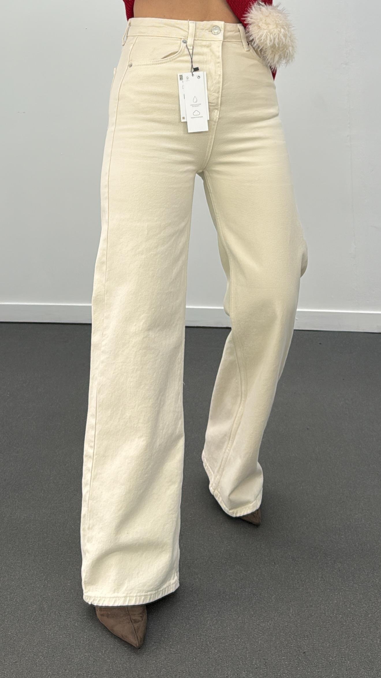 Helsinki Krem Wide Leg Jeans