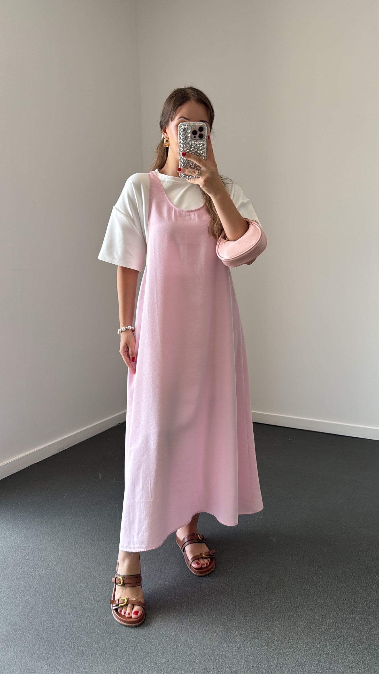 Himari Pembe Tshirt Ve Askılı Modal Elbise Takımı