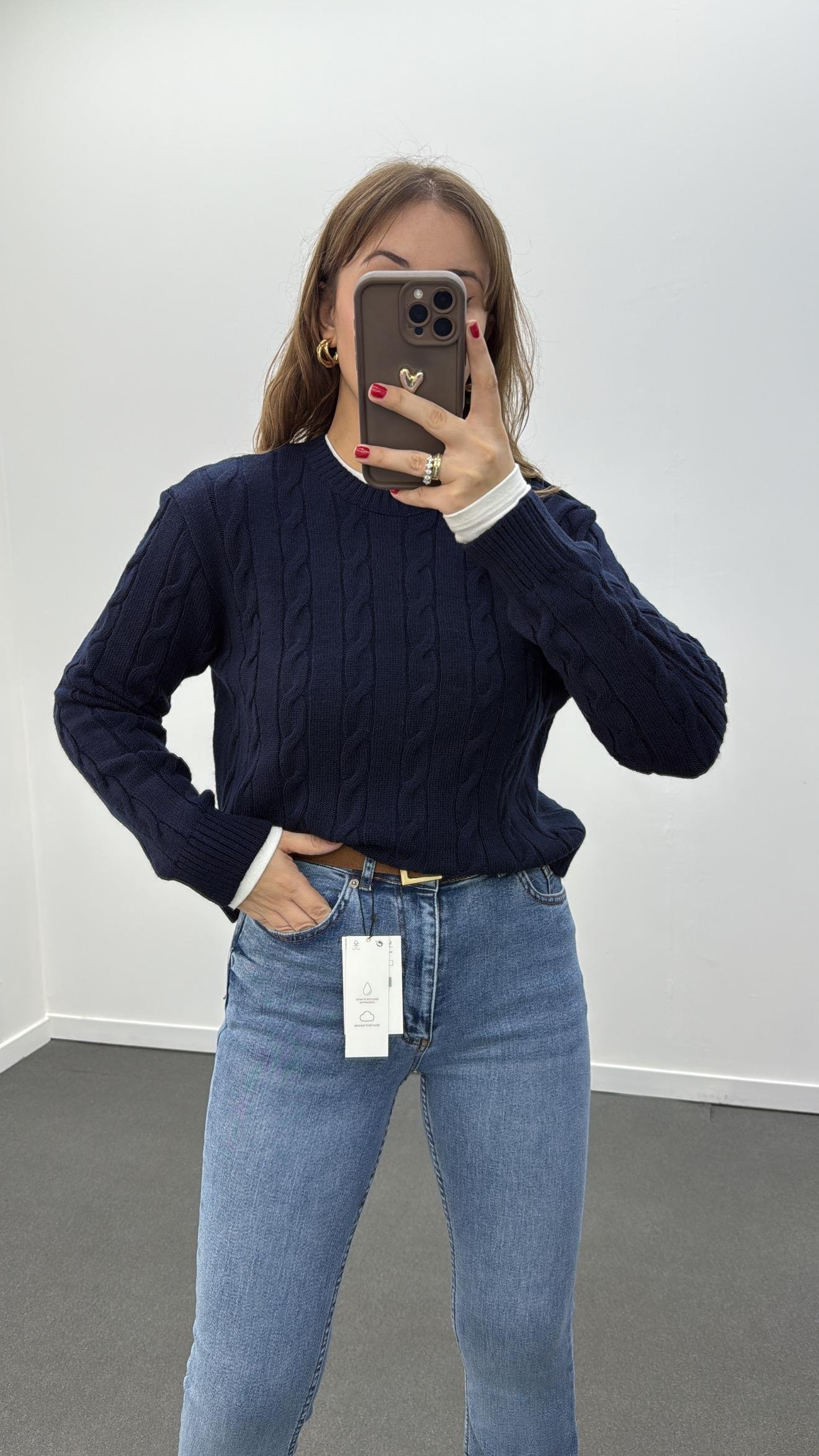 Jeves Lacivert Saç Örgü Premium Kazak