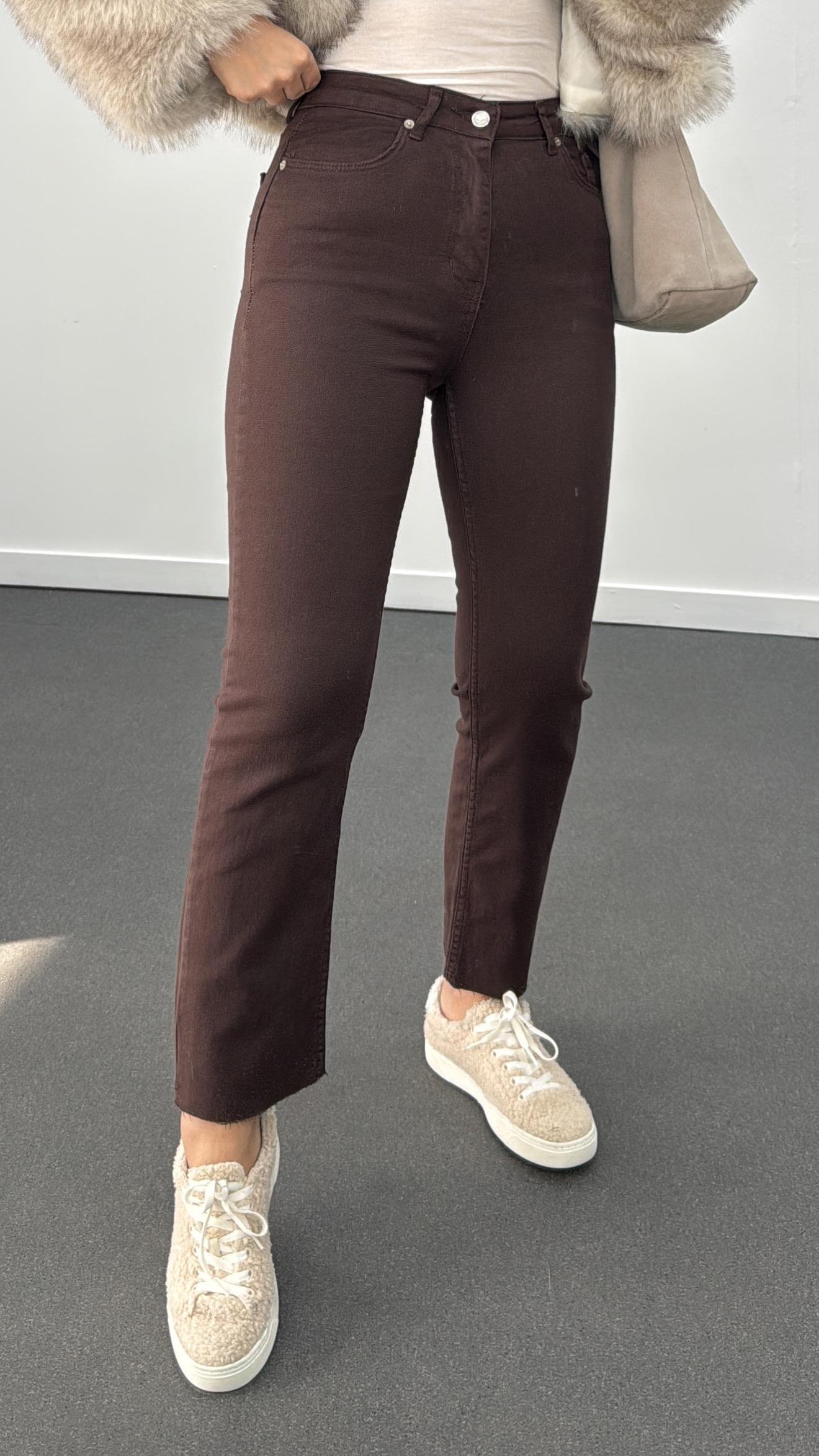 Juliet Kahve Renk Yüksek Bel Slim Fit Jeans