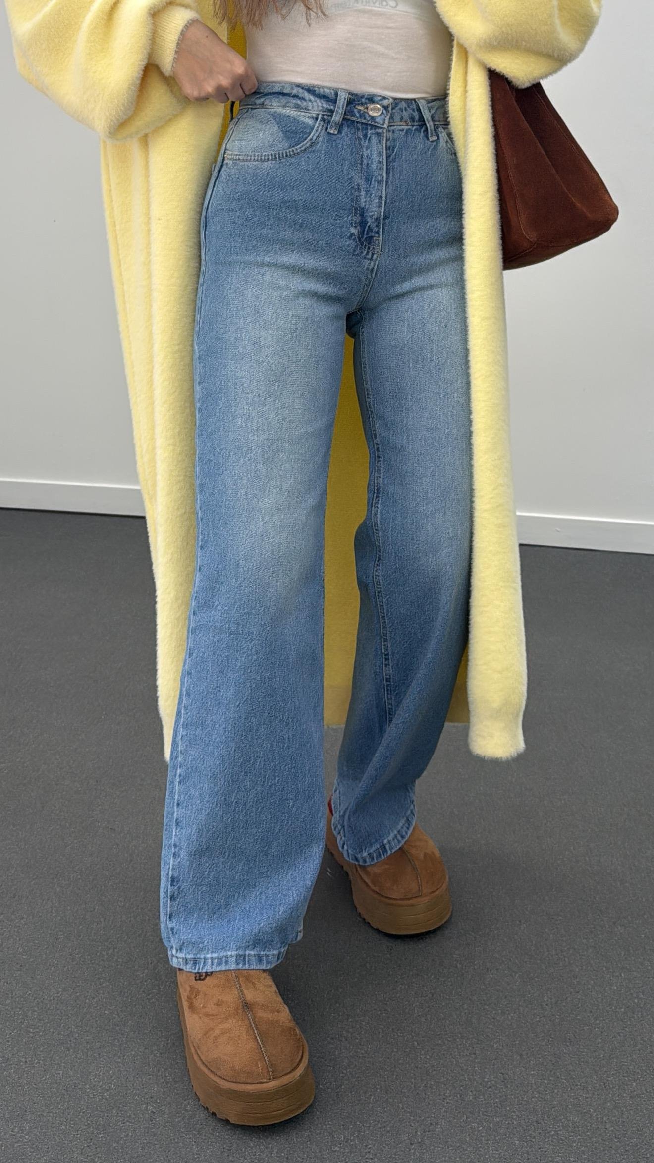 Lizbon Orta Kot Yüksek Bel Wide Leg Jeans