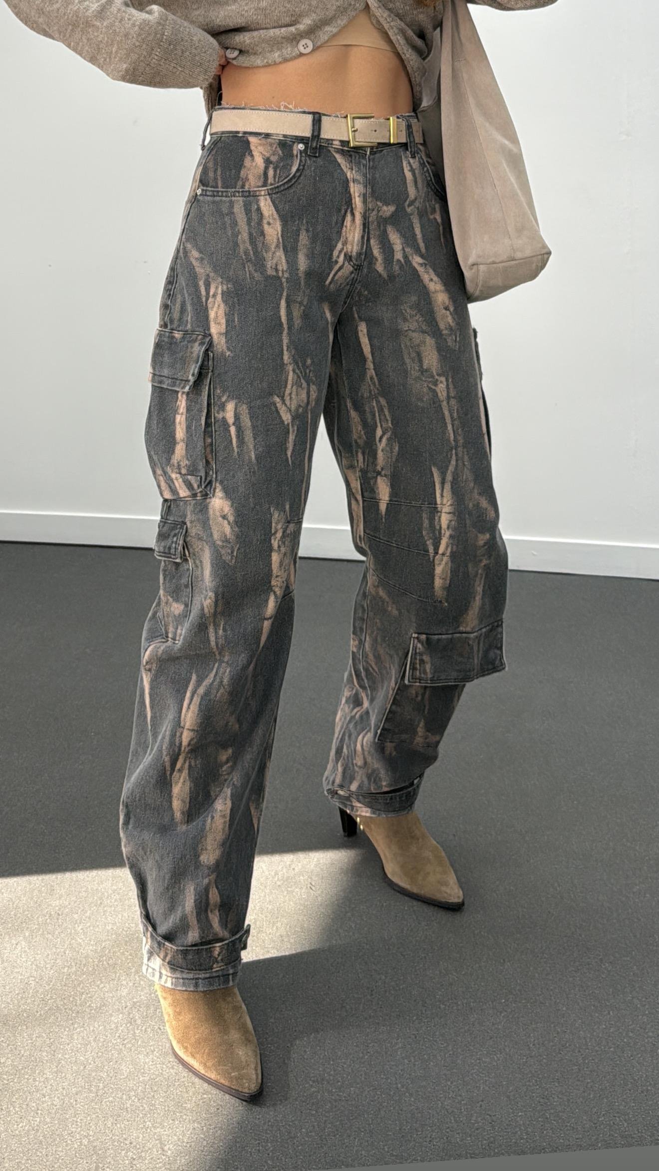 Manifest Batik Desenli Kargo Barrel Jean