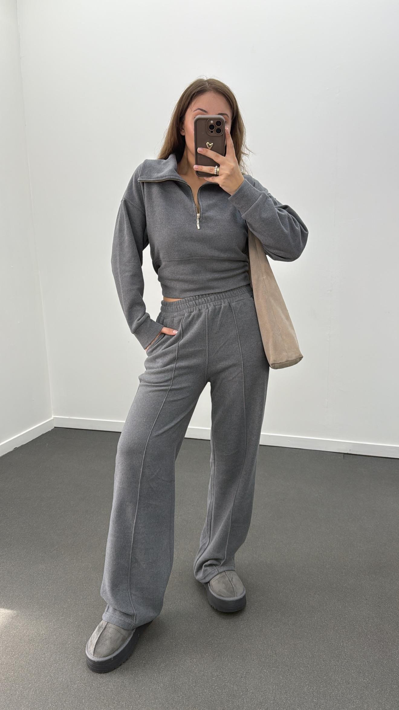 Martina Gri Fitilli Polar Sweat Eşofman Takımı