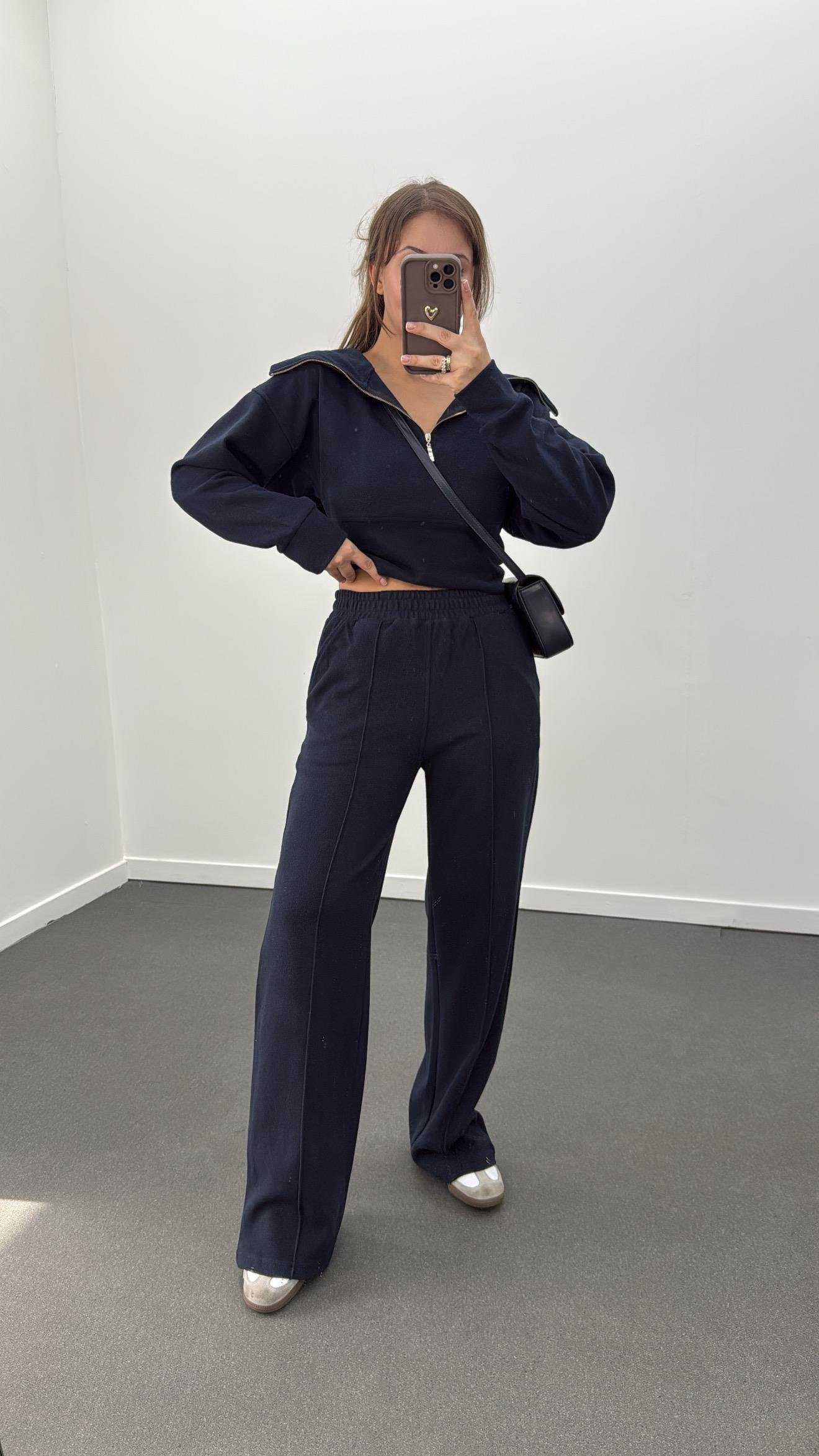 Martina Lacivert Fitilli Polar Sweat Eşofman Takımı