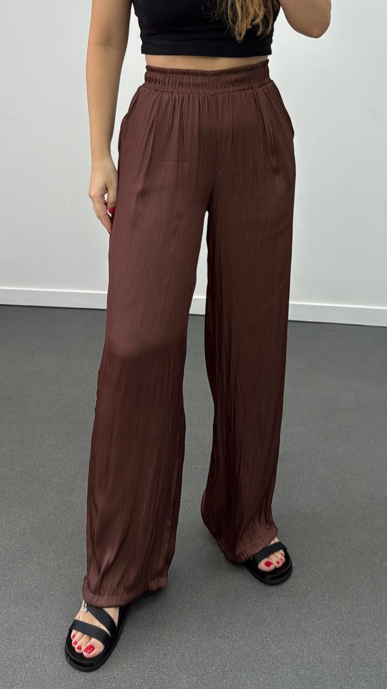 Mavera Kahverengi Saten Görünümlü Pantolon