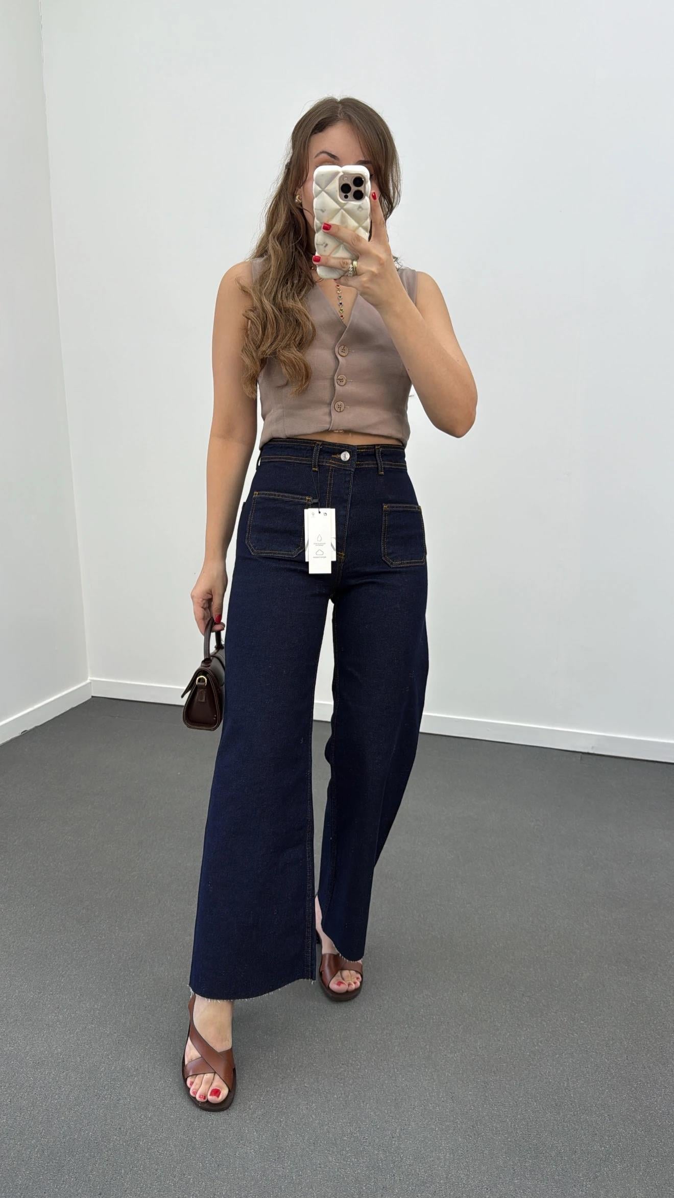 Milano Lacivert Cepli Yarım Flare Jeans