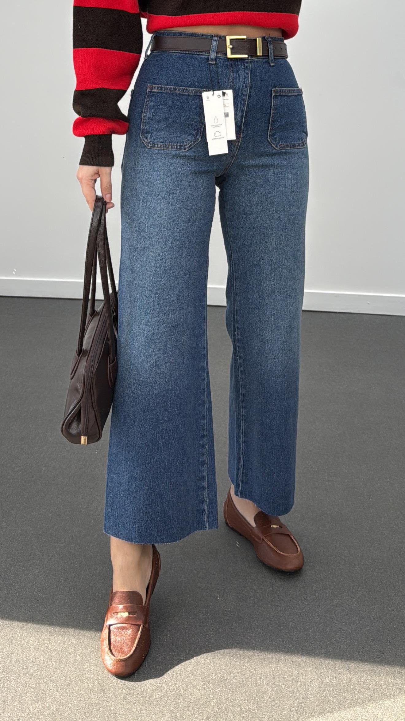 Milano Tint Yıkamalı Cepli Yarım Flare Jeans