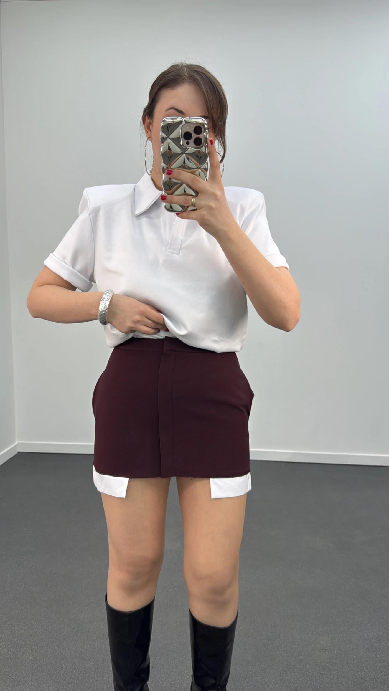Minnie Cep Torbası Detaylı Bordo  Etek