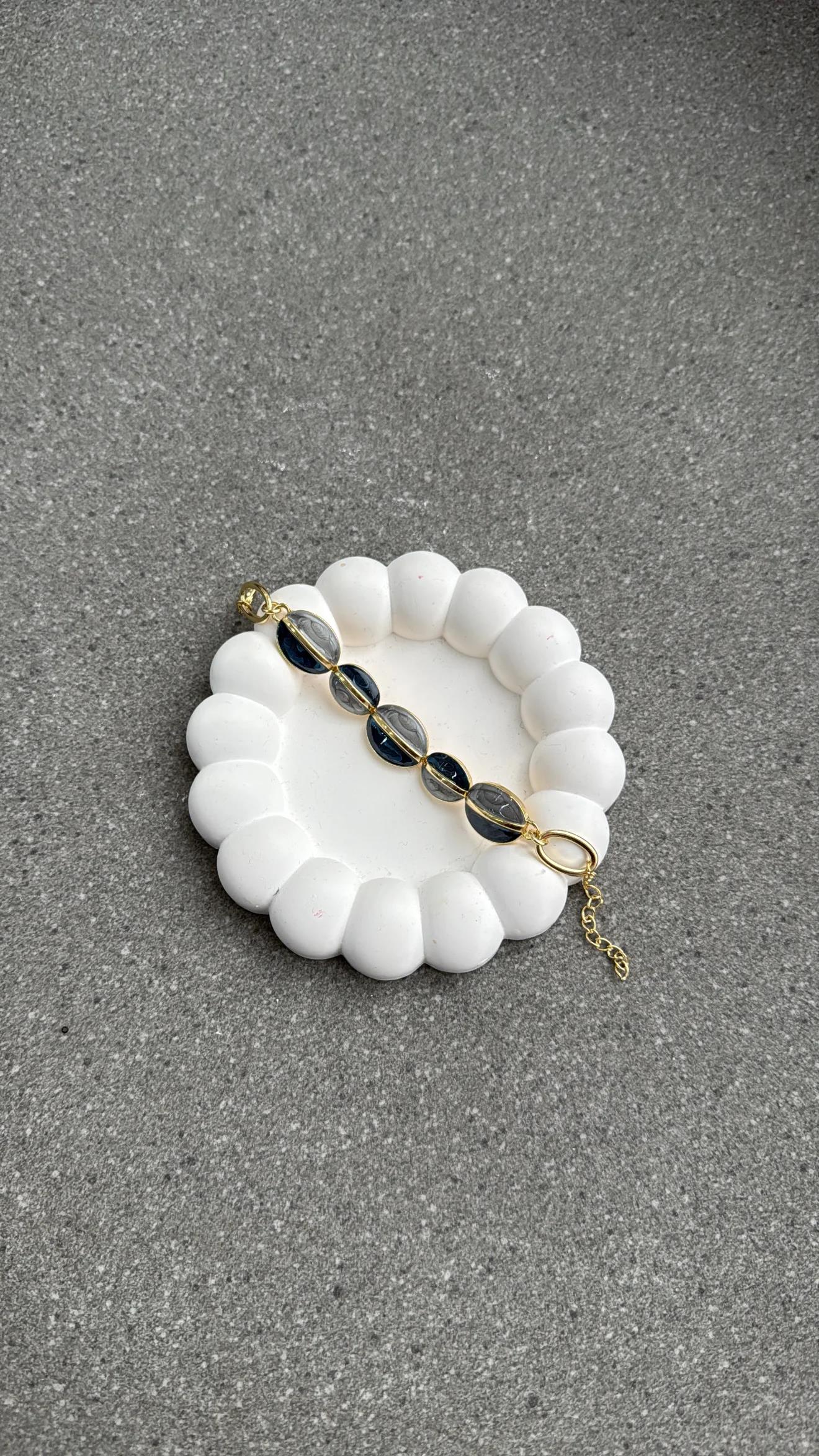 Mochi Gri Mavi Gold Bileklik