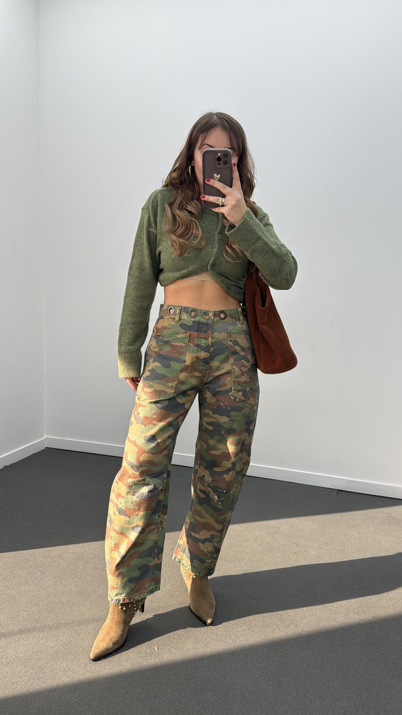 Moirenn Kamuflaj Desenli Barrel Fit Jeans