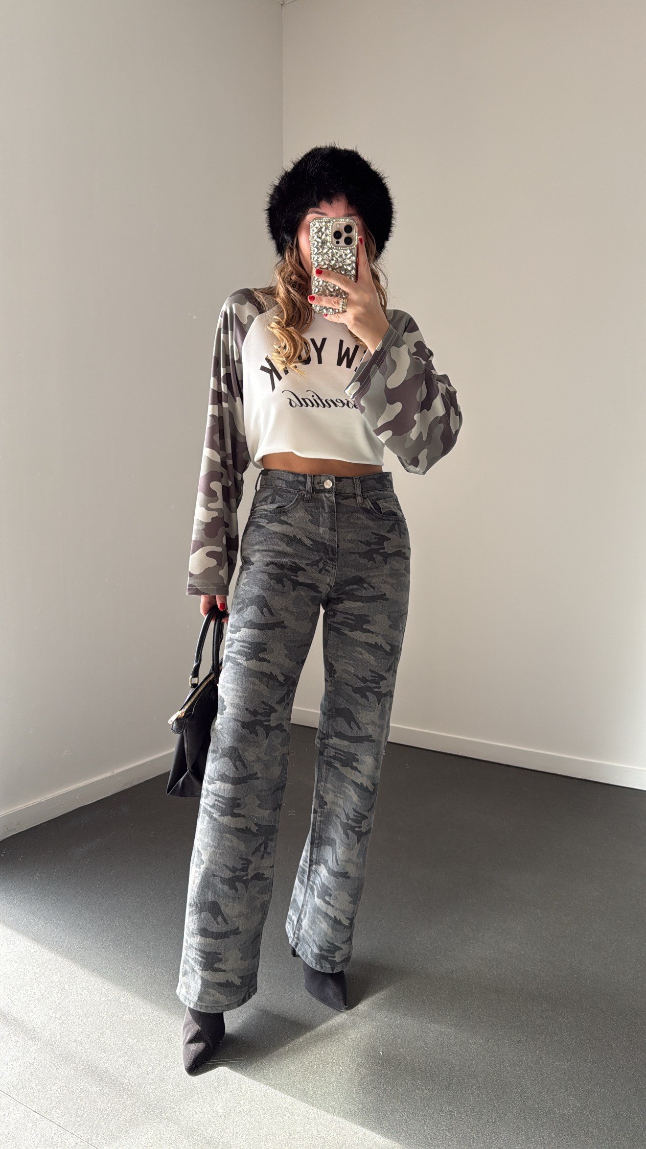Moscow Kamuflaj Desenli Wide Leg Jeans