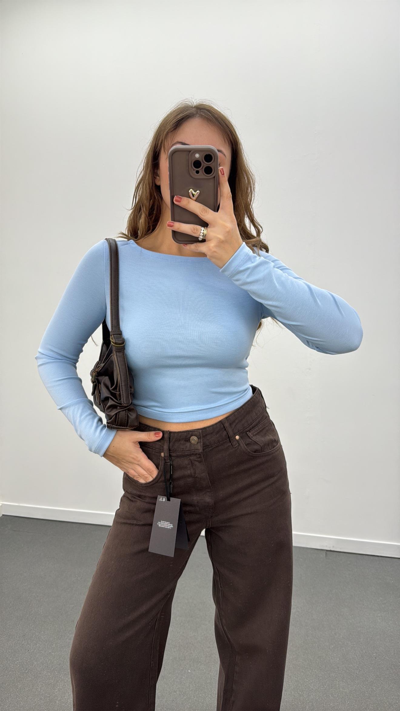 MS Bebe Mavi Modal Kumaşlı Yumuşak Likralı Kayık Yaka Body