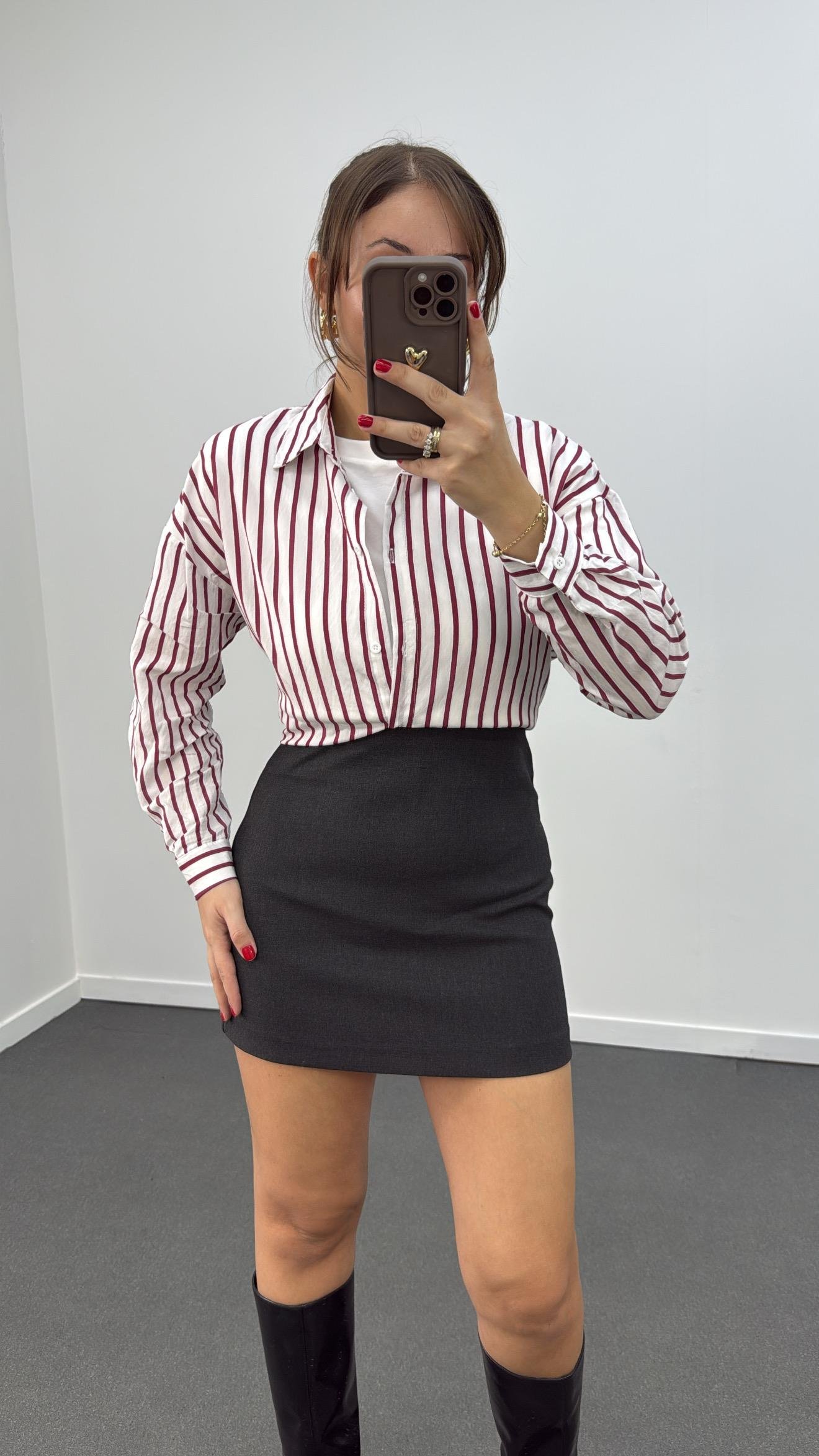 Ms Bordo Çizgili Gömlek