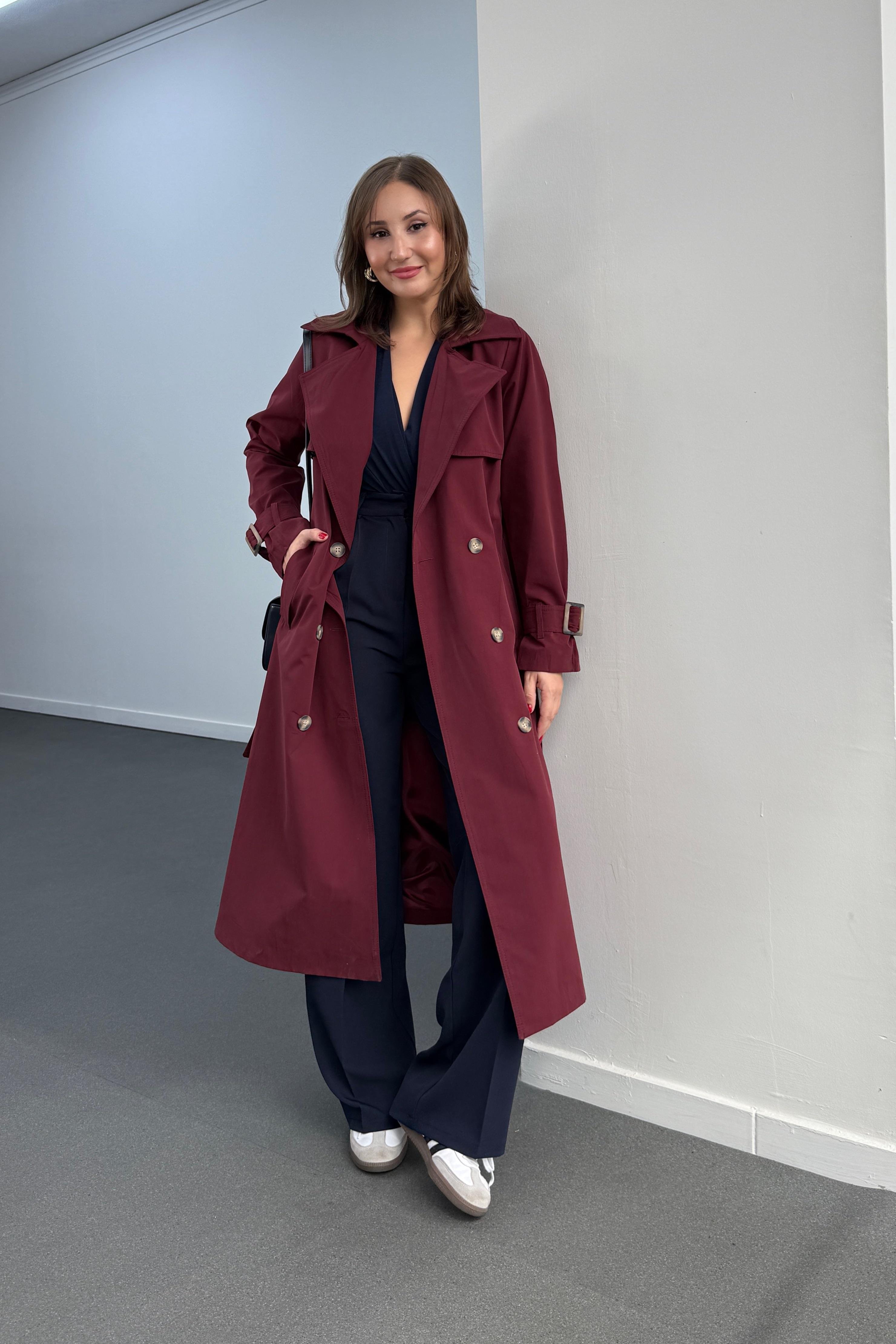 MS Bordo Kuşaklı Premium Trençkot
