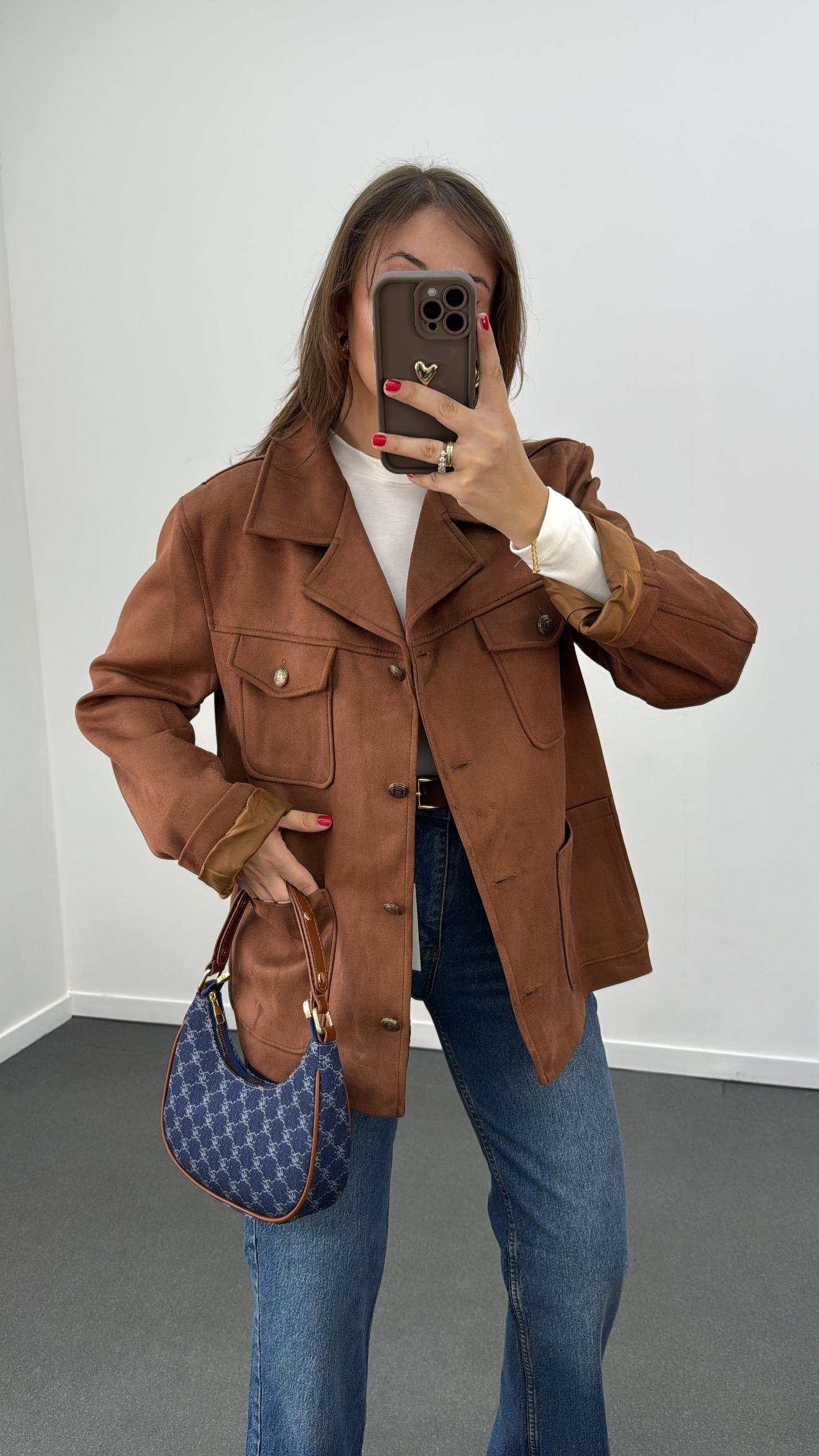 MS Kahve Gold Düğmeli Süet Premium Ceket