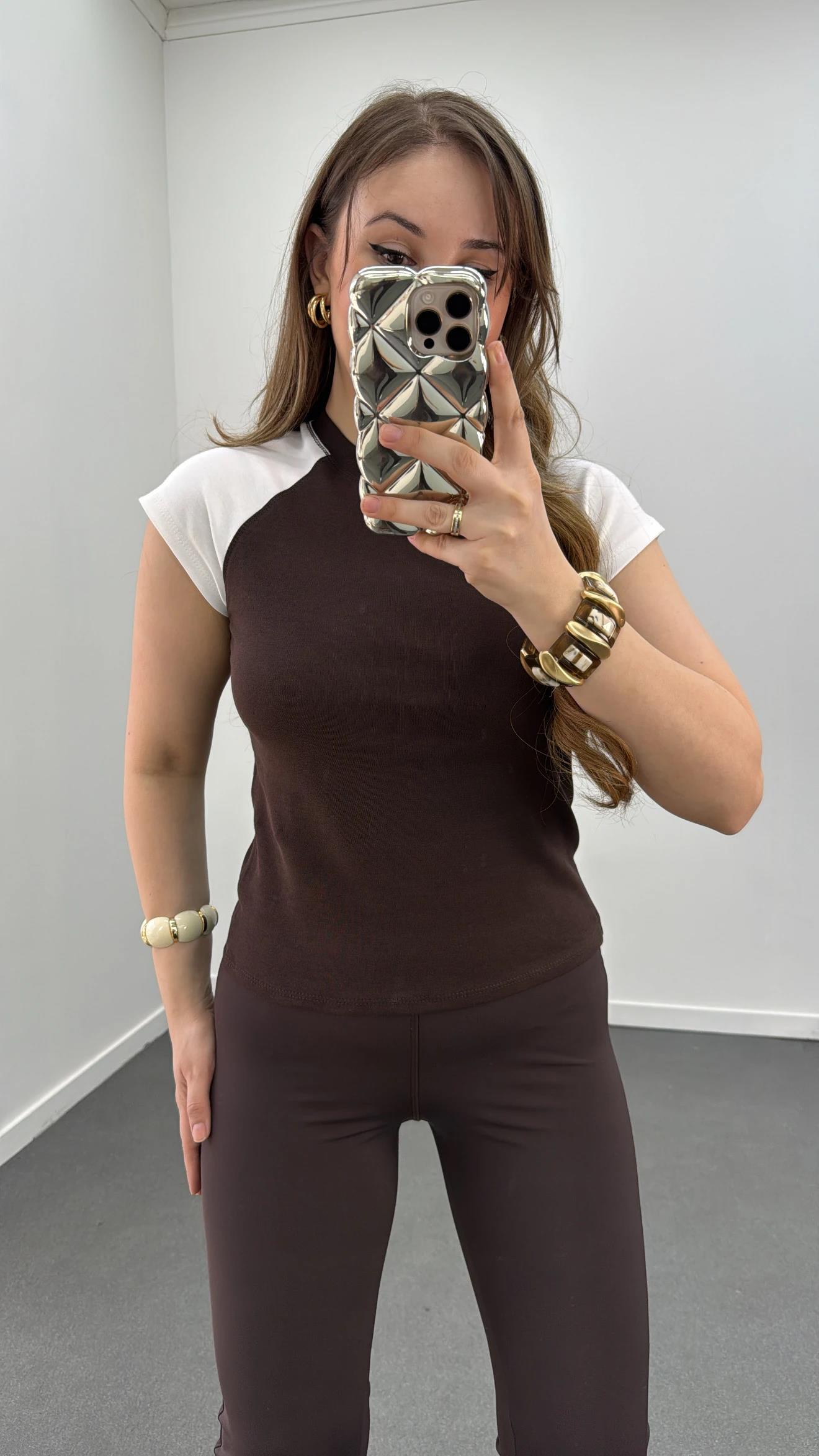 MS Kahve Reglan Kol %100 Pamuk Tshirt