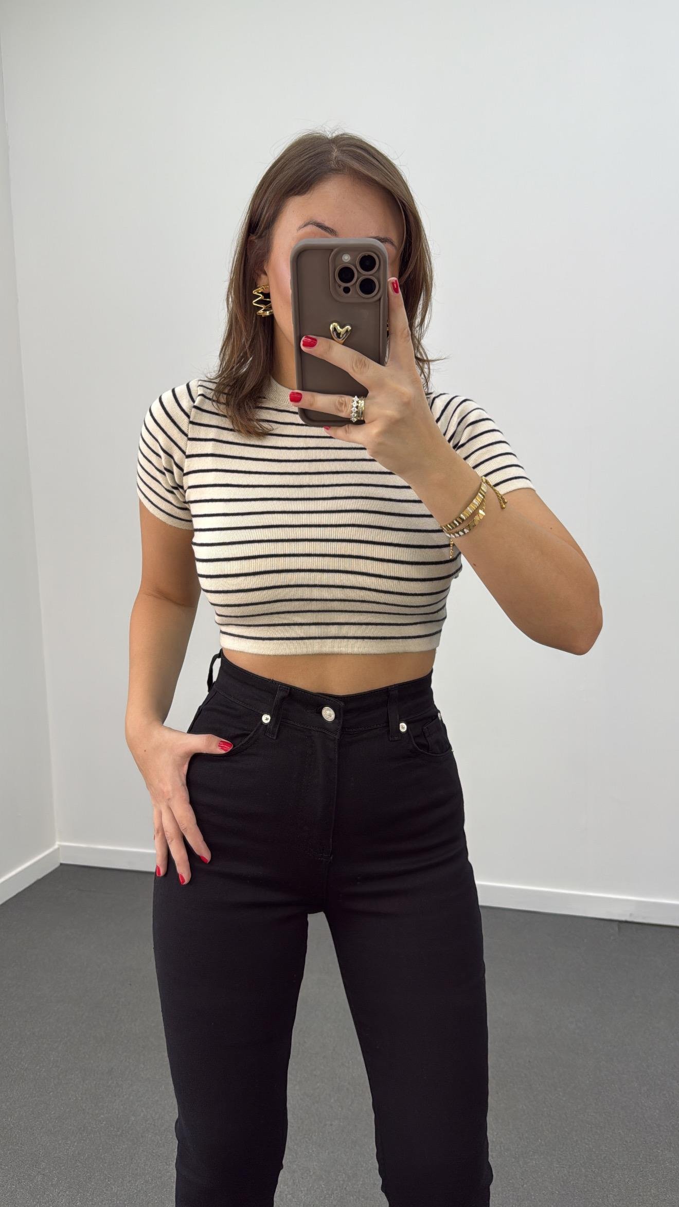 MS Krem Çizgili İnce Triko