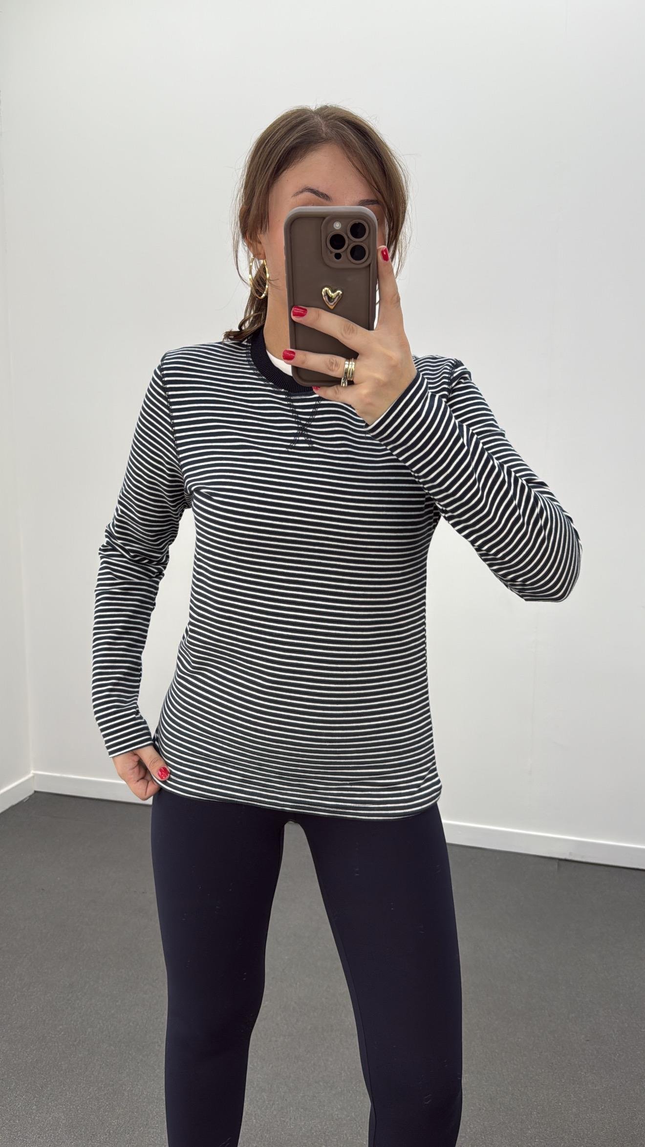 Ms Lacivert-Beyaz Çizgili Basic Sweat