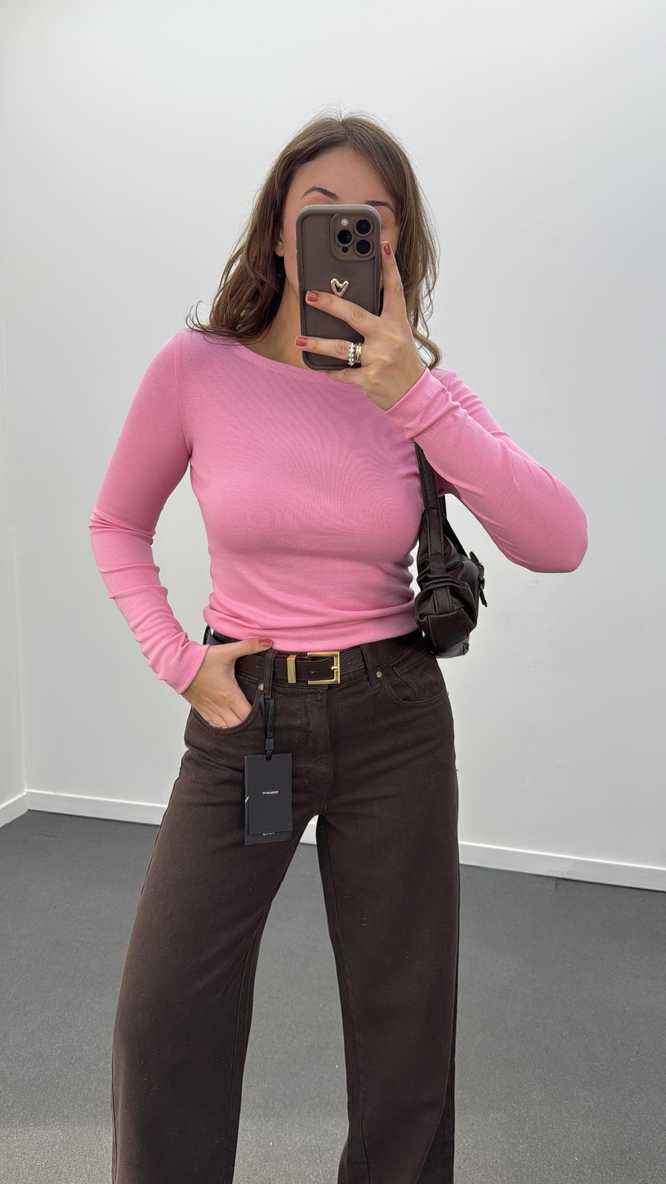 MS Pembe Modal Kumaşlı Yumuşak Likralı Kayık Yaka Body