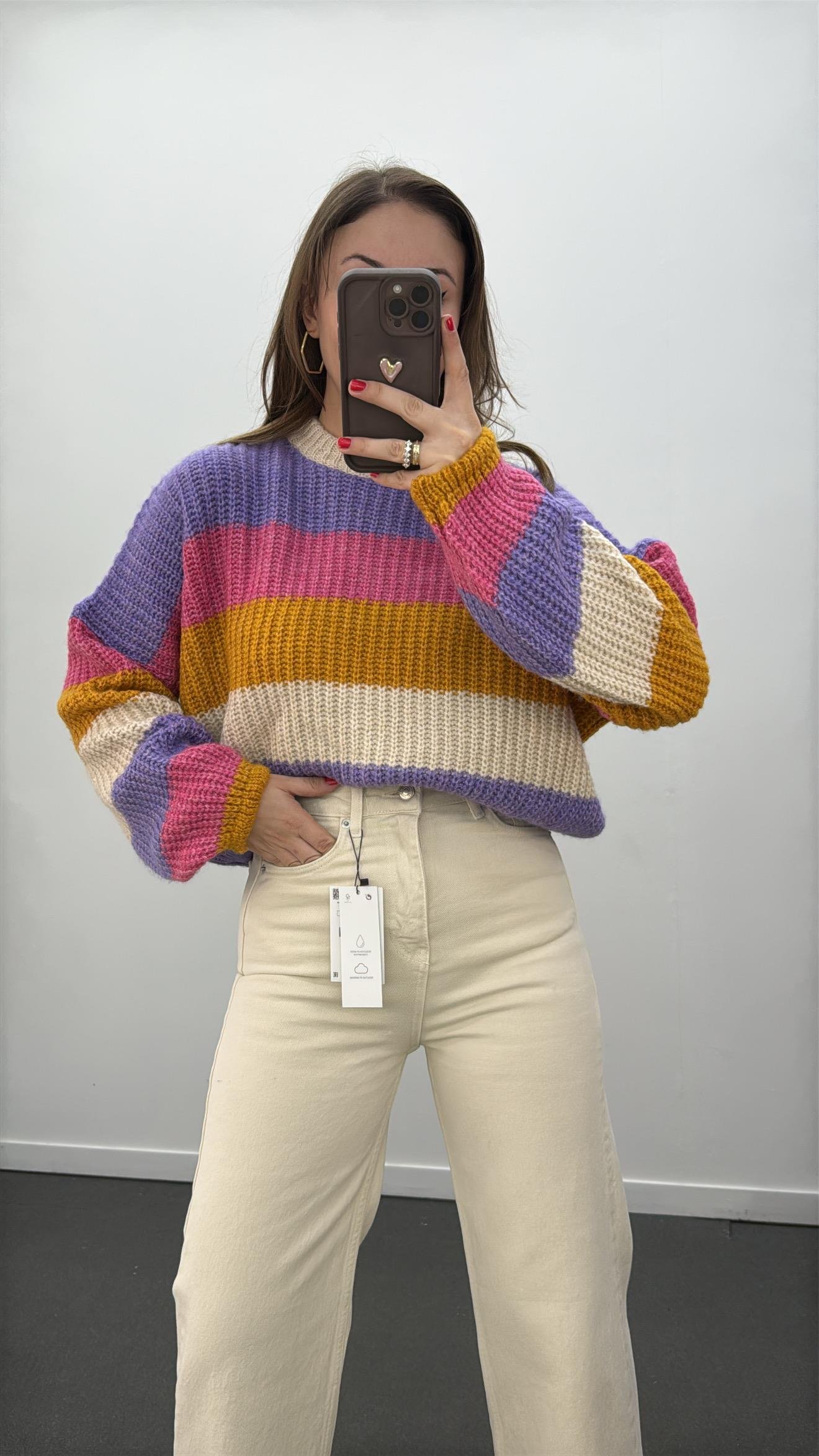 Nella Pastel Renk Bloklu Oversize Triko