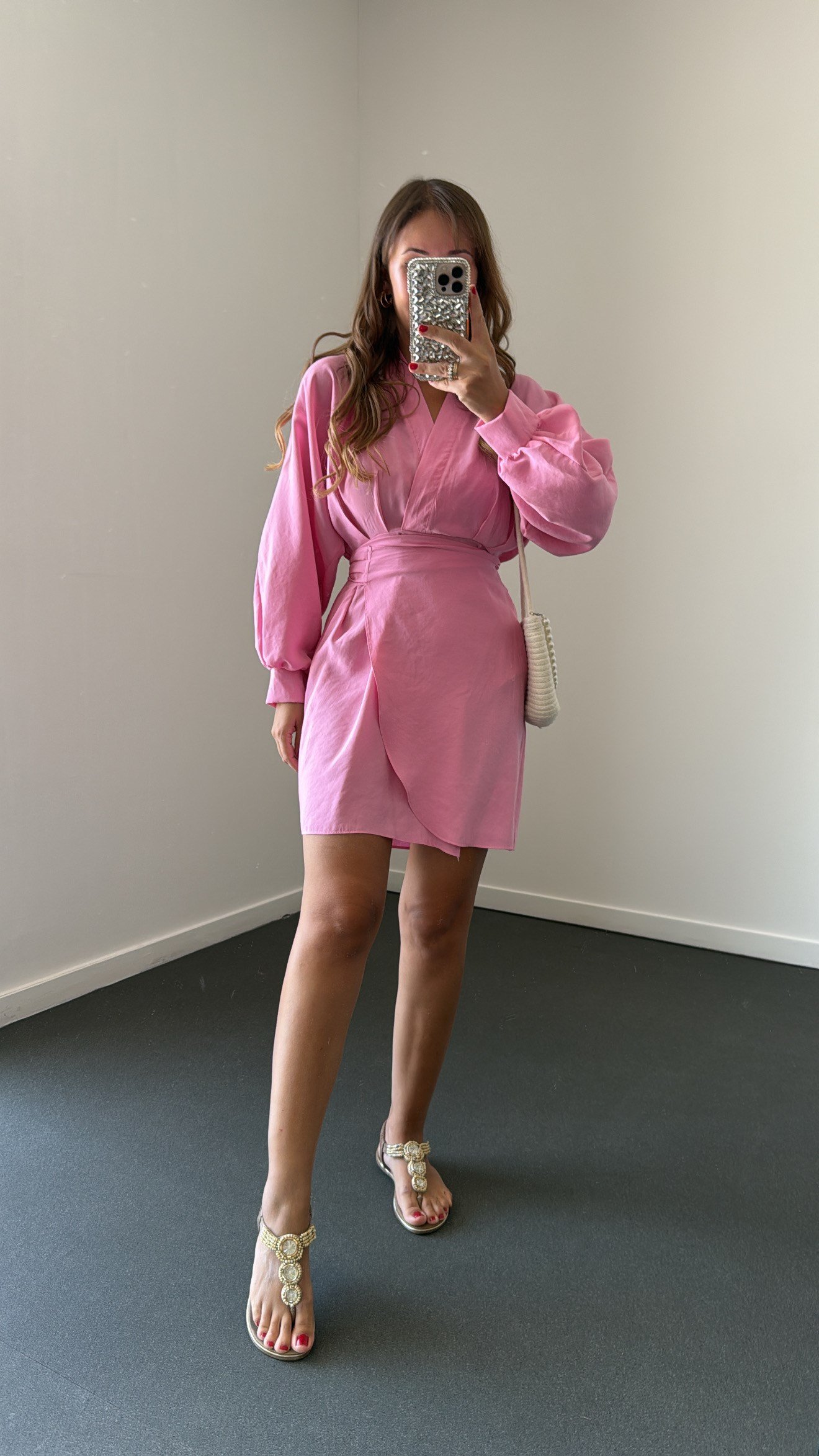 Nicky Pembe Modal Kruvaze Bağlamalı Elbise