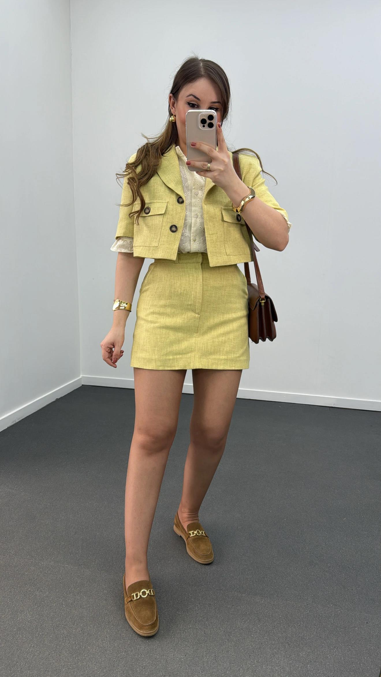 Nika Lime Keten Şort Etek