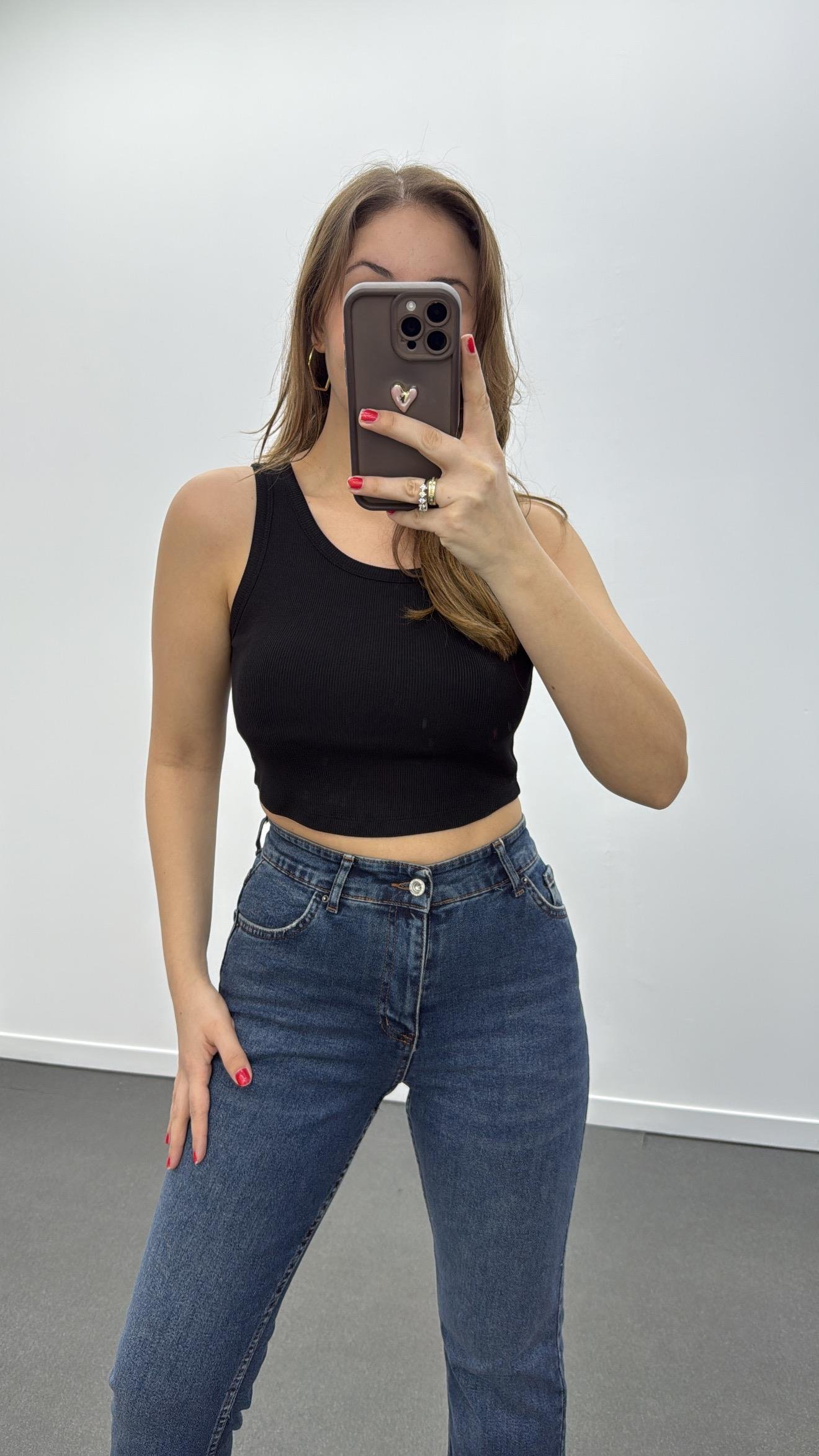 Nora Siyah İçi Pedli Fitilli Basic Atlet