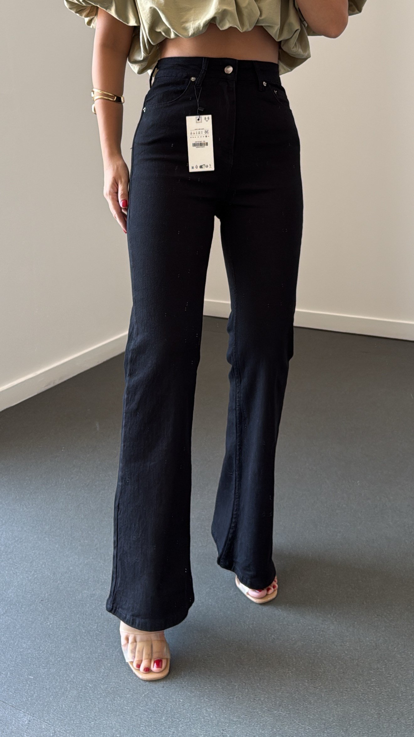Nrf Siyah Extra Yüksek Bel Full Likralı Flare Jeans