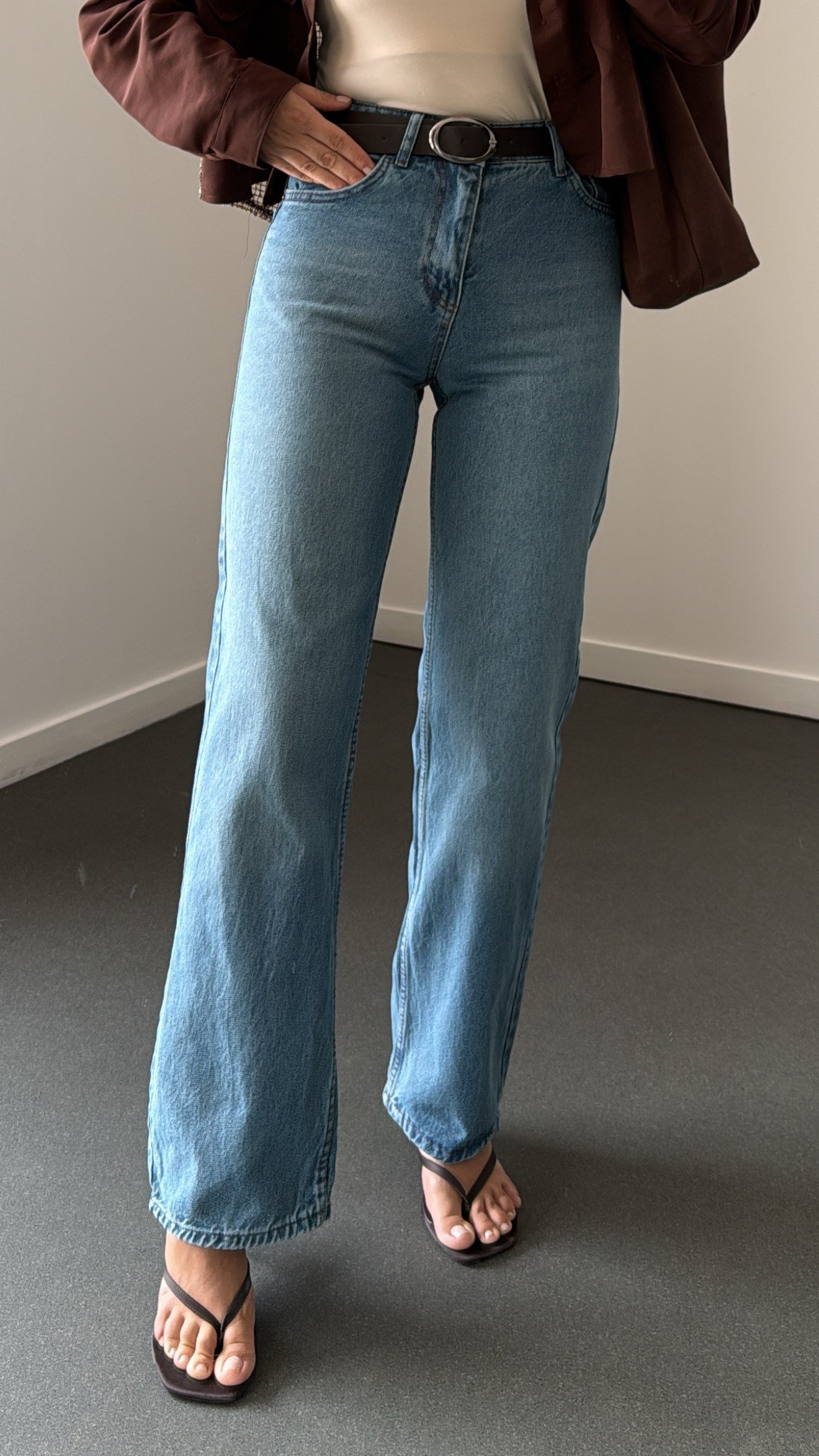 Octavius Açık Kot Yüksek Bel Straight Leg Jeans